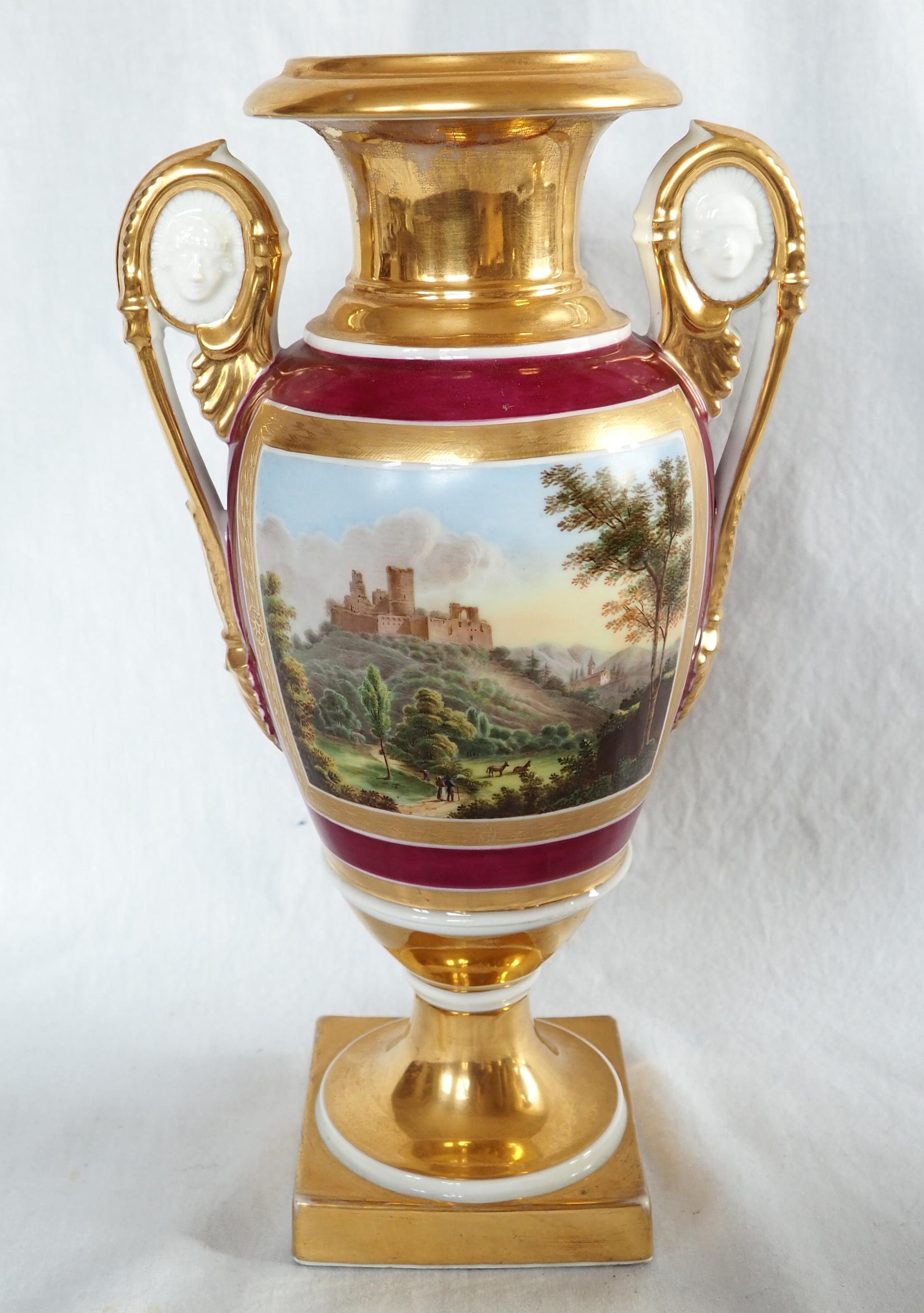 French Empire Paris porcelain vases - early 19th century For Sale
