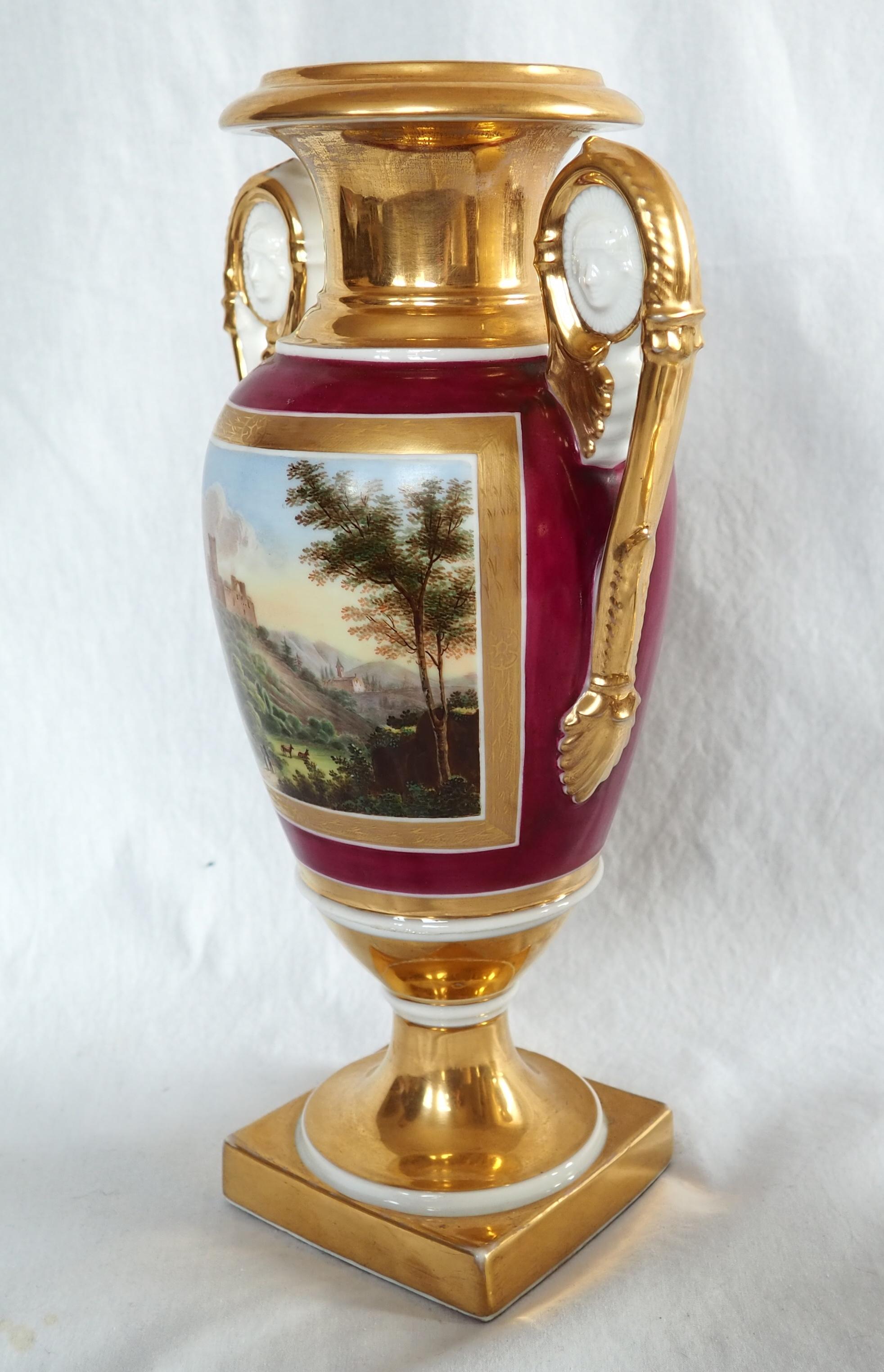 Porcelain Empire Paris porcelain vases - early 19th century For Sale