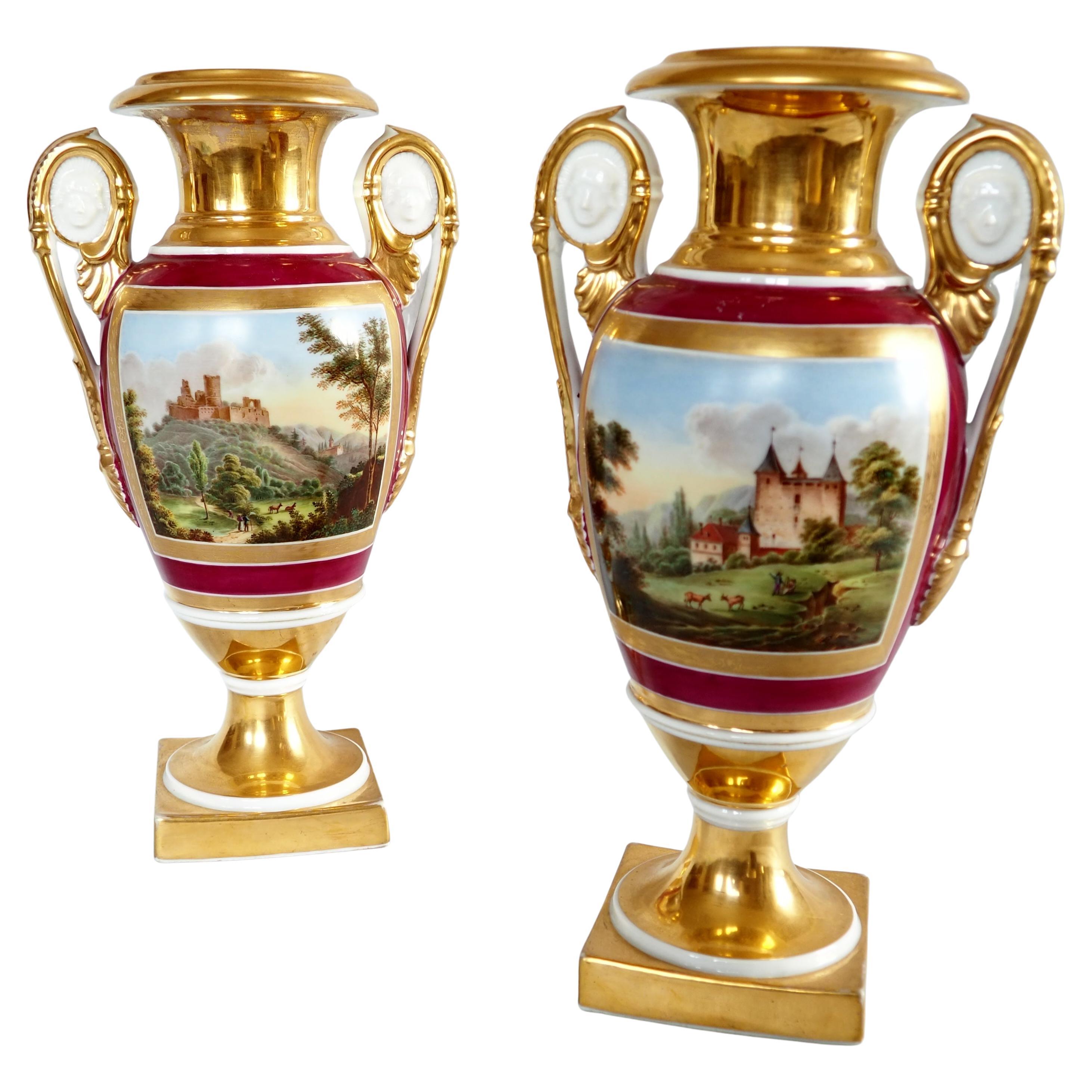 Empire Paris porcelain vases - early 19th century For Sale