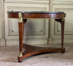 Guéridon Empire en acajou et bronze, marbre gris Saint-Anne avec moulure.