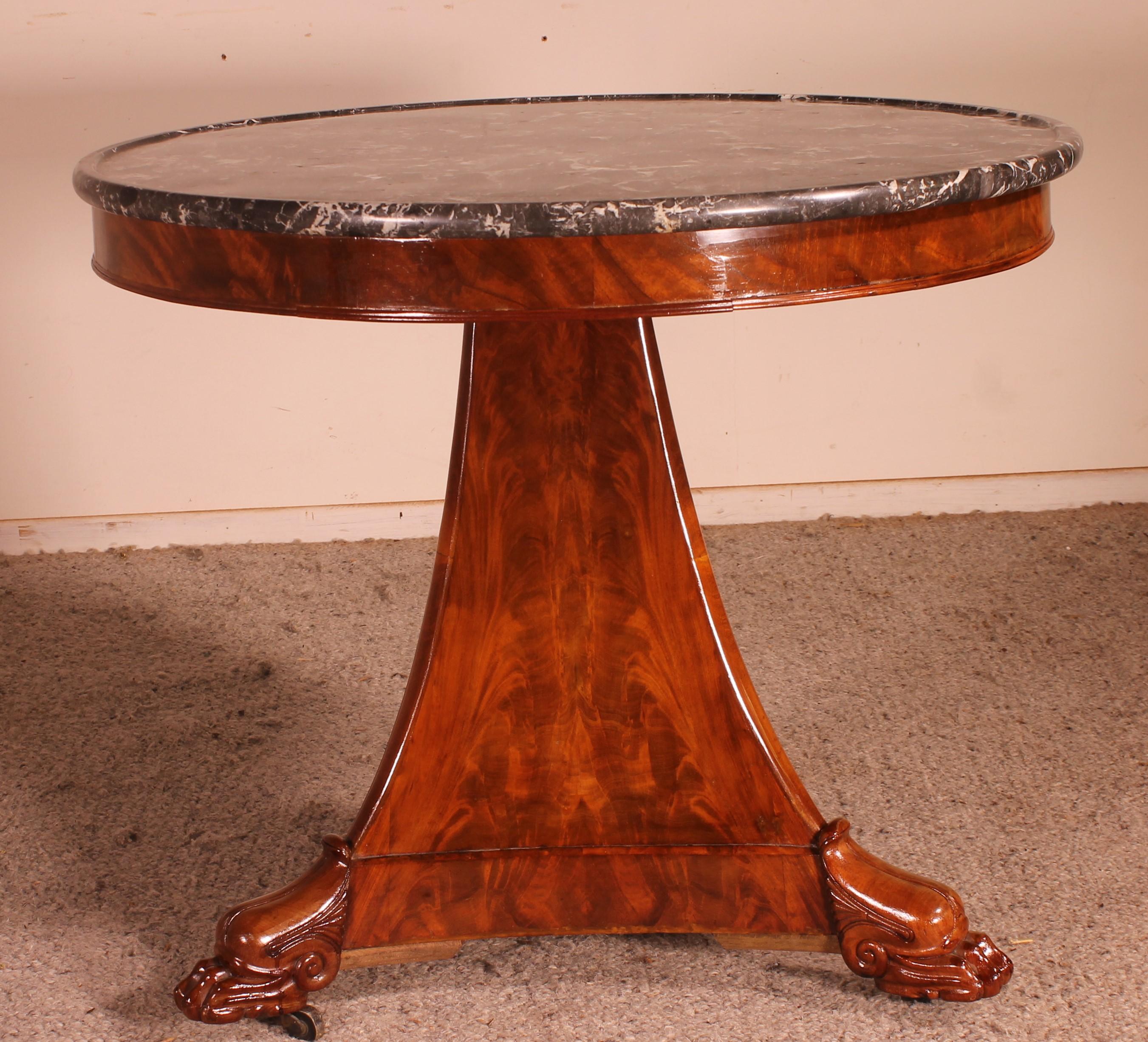 French Empire Pedestal Table with Its Saint-Anne Marble For Sale