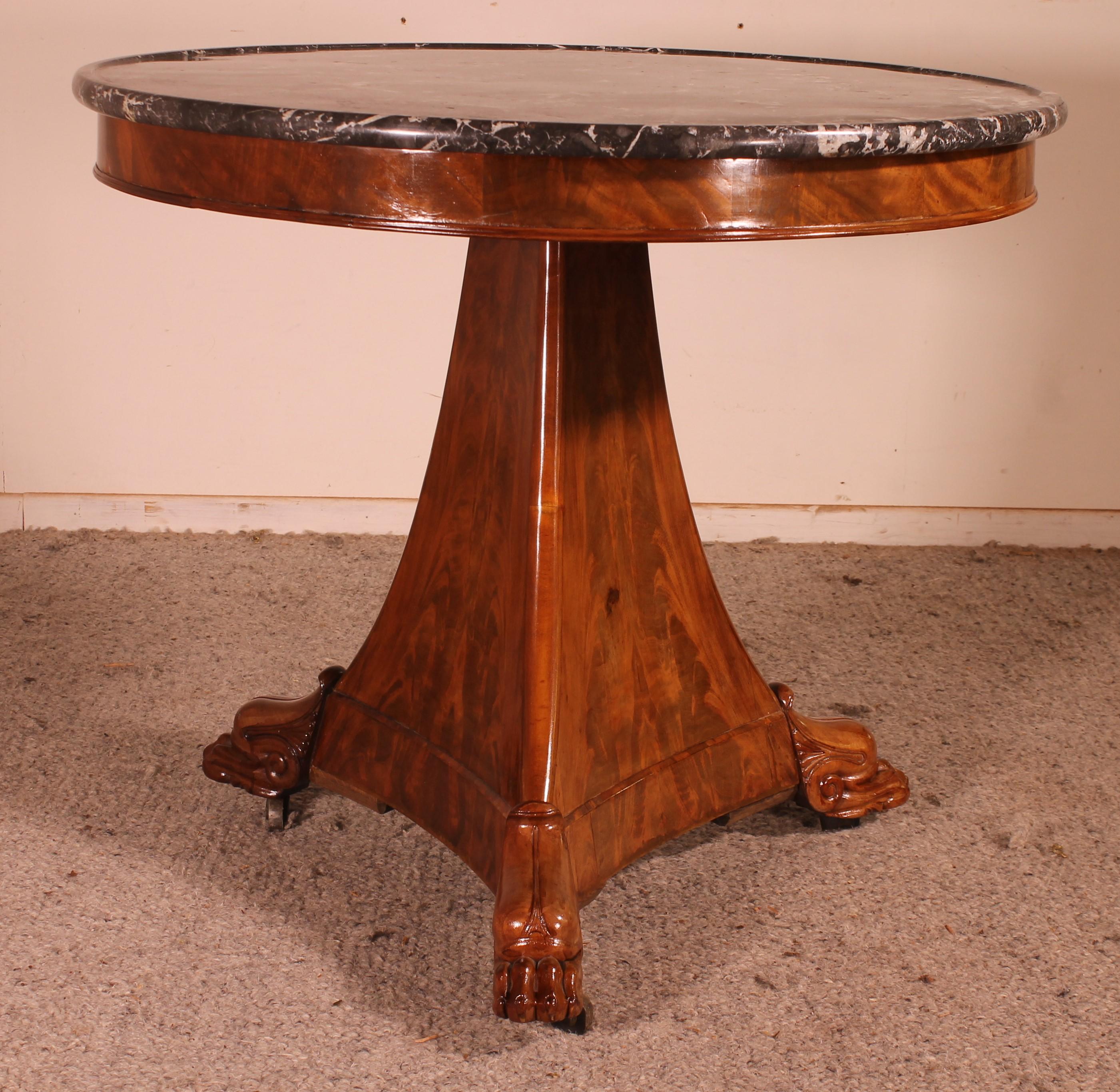 19th Century Empire Pedestal Table with Its Saint-Anne Marble For Sale