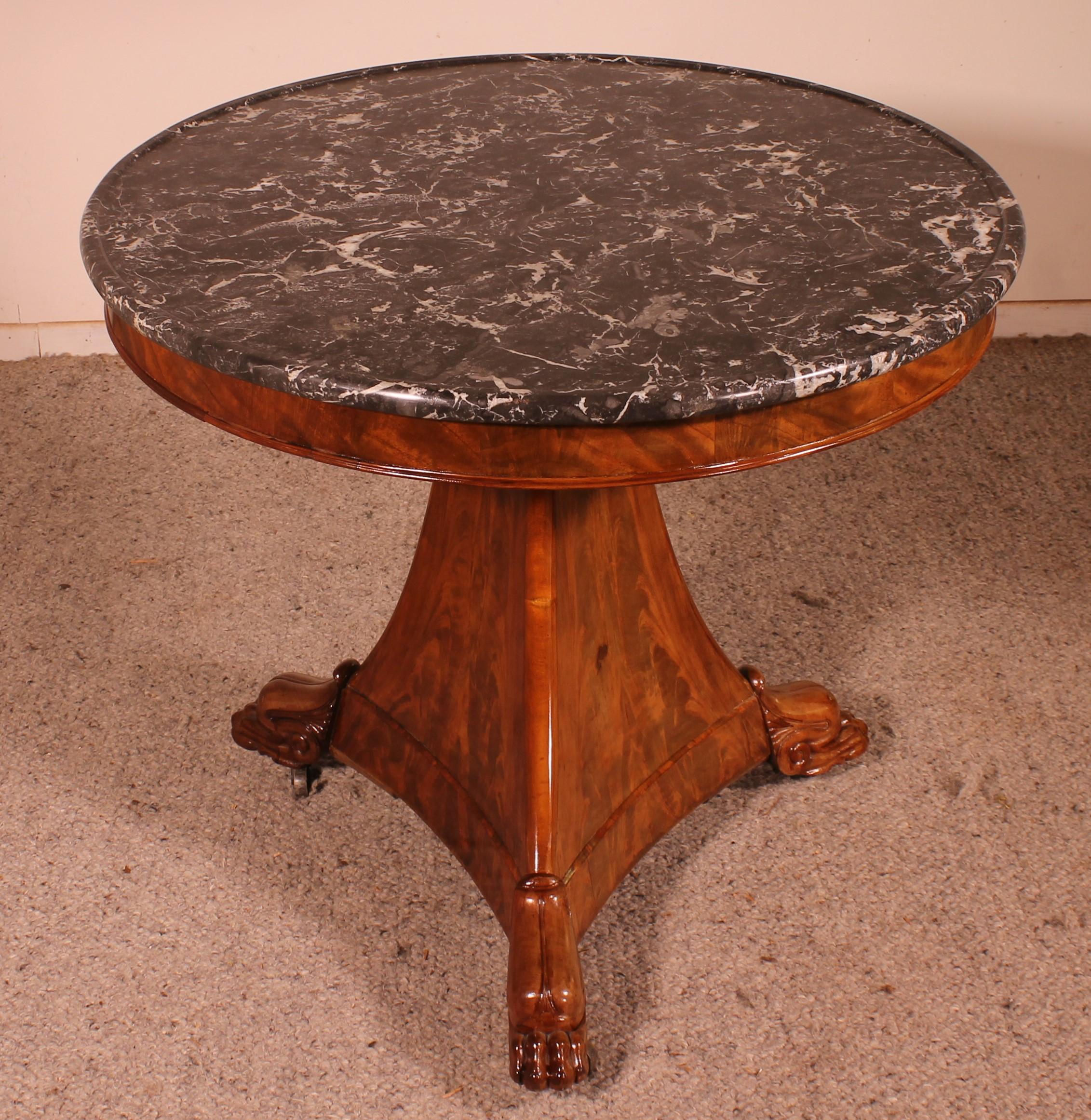 Mahogany Empire Pedestal Table with Its Saint-Anne Marble For Sale