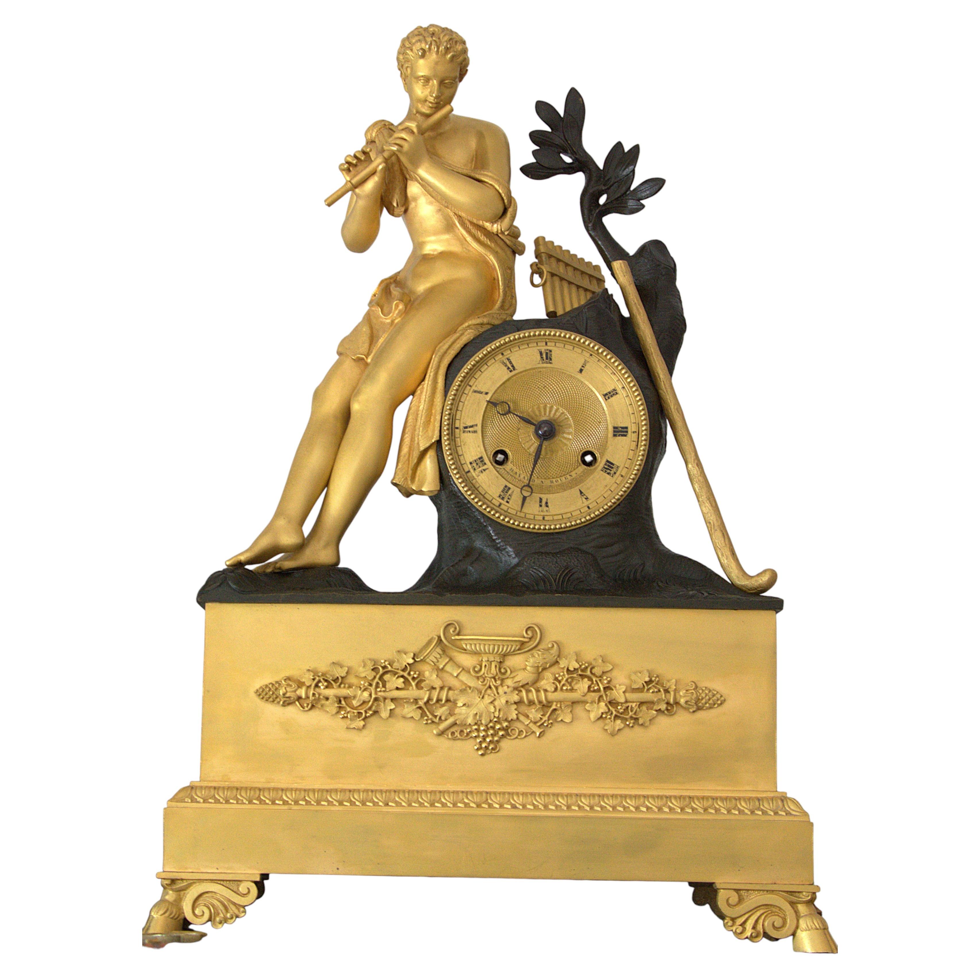 Empire Pendulè Junger Apoll vergoldet um 1810-1830 en vente