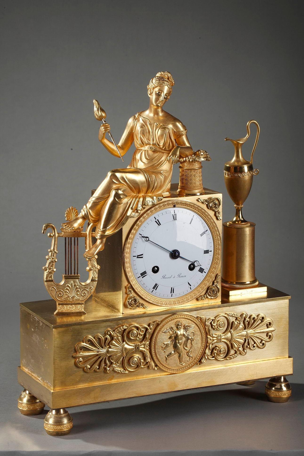 Bronze Empire Pendulum Clock the Spinner, Signed Rossel in Rouen For Sale