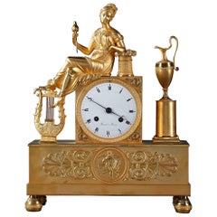 Antique Empire Pendulum Clock the Spinner, Signed Rossel in Rouen