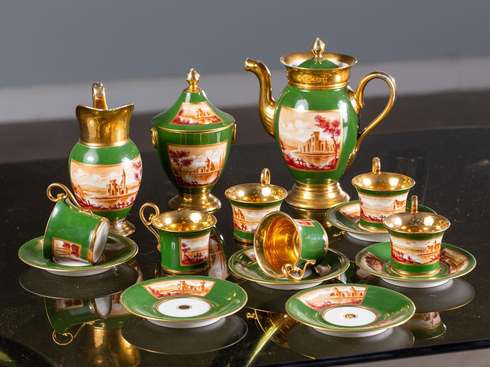 Empire Period Antique French Handmade Gold Porcelain Tea Coffee Set, circa 1810 For Sale 5