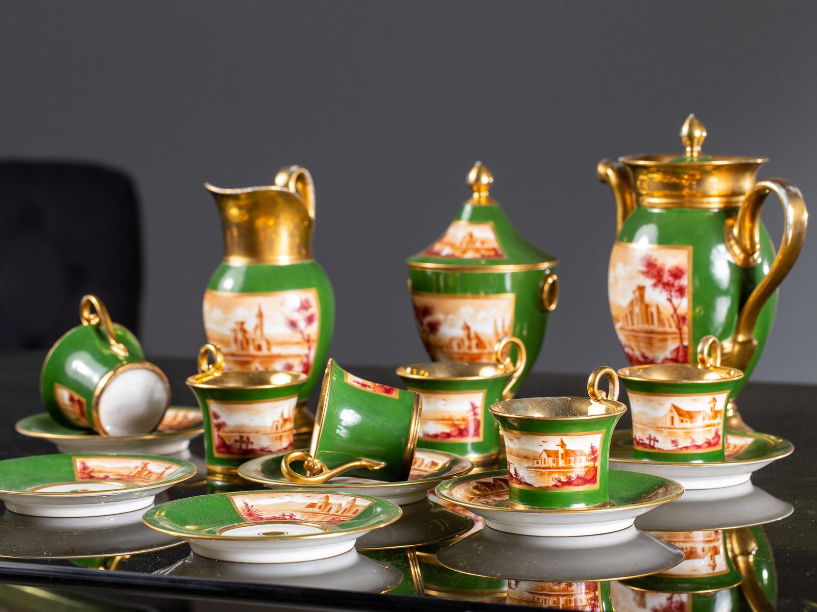 Empire Period Antique French Handmade Gold Porcelain Tea Coffee Set, circa 1810 For Sale 6