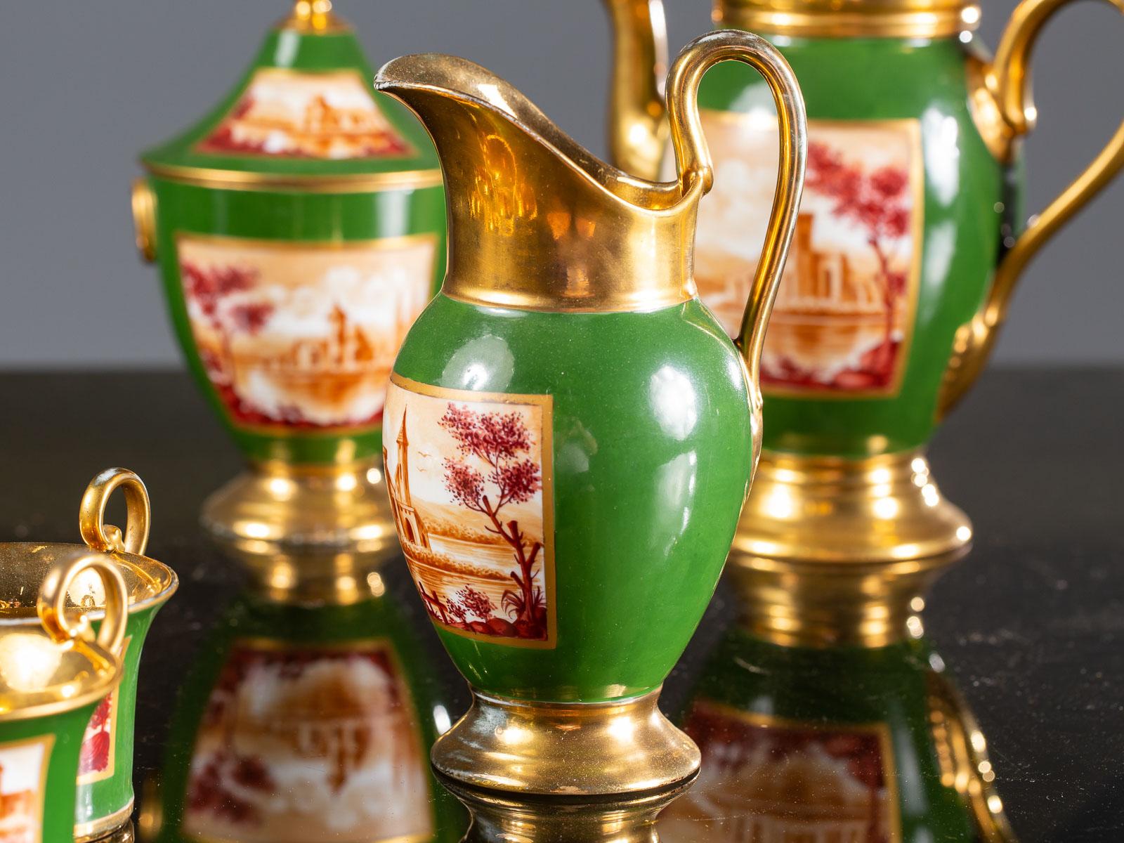 Empire Period Antique French Handmade Gold Porcelain Tea Coffee Set, circa 1810 For Sale 9