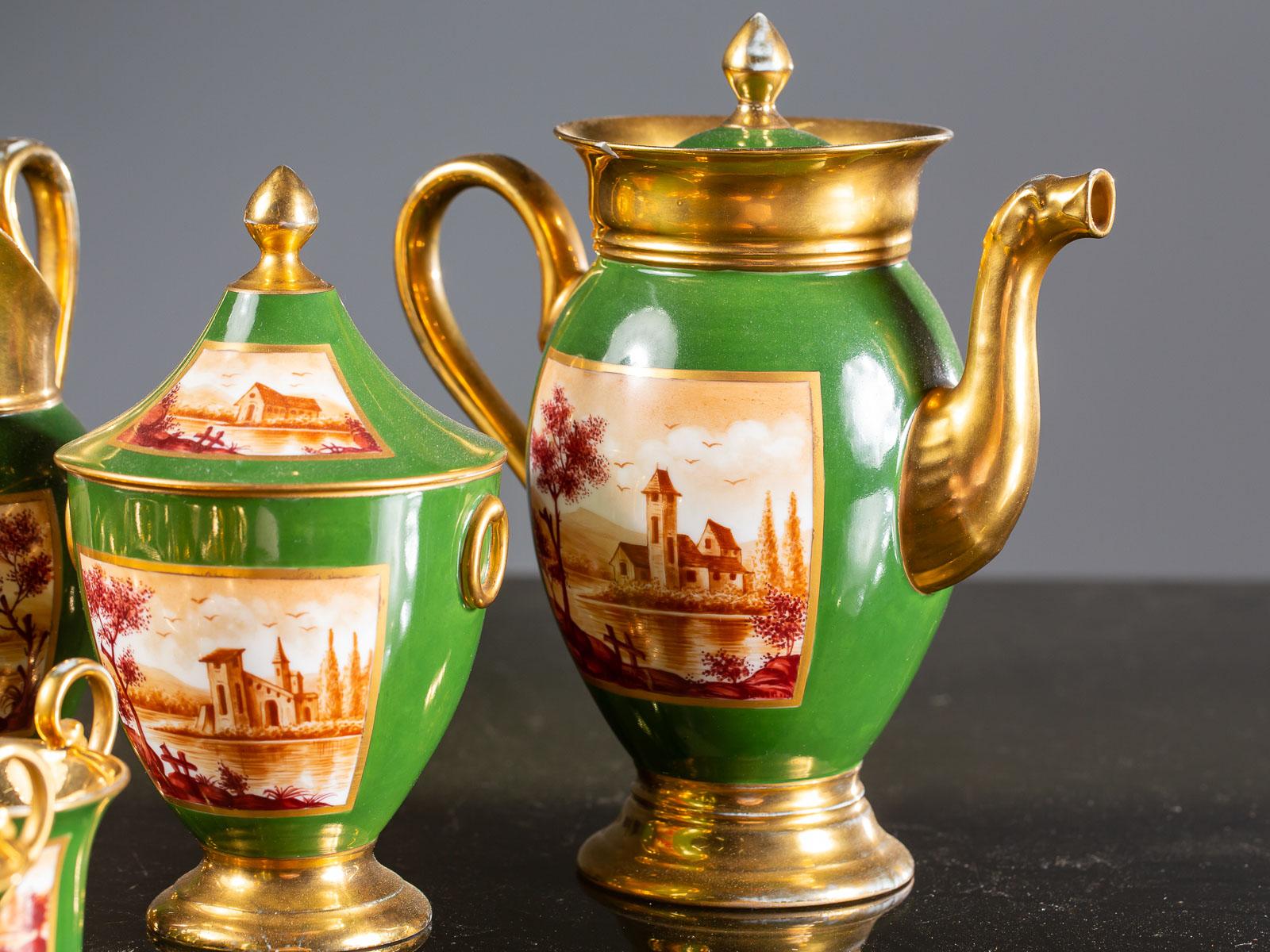 Empire Period Antique French Handmade Gold Porcelain Tea Coffee Set, circa 1810 For Sale 11