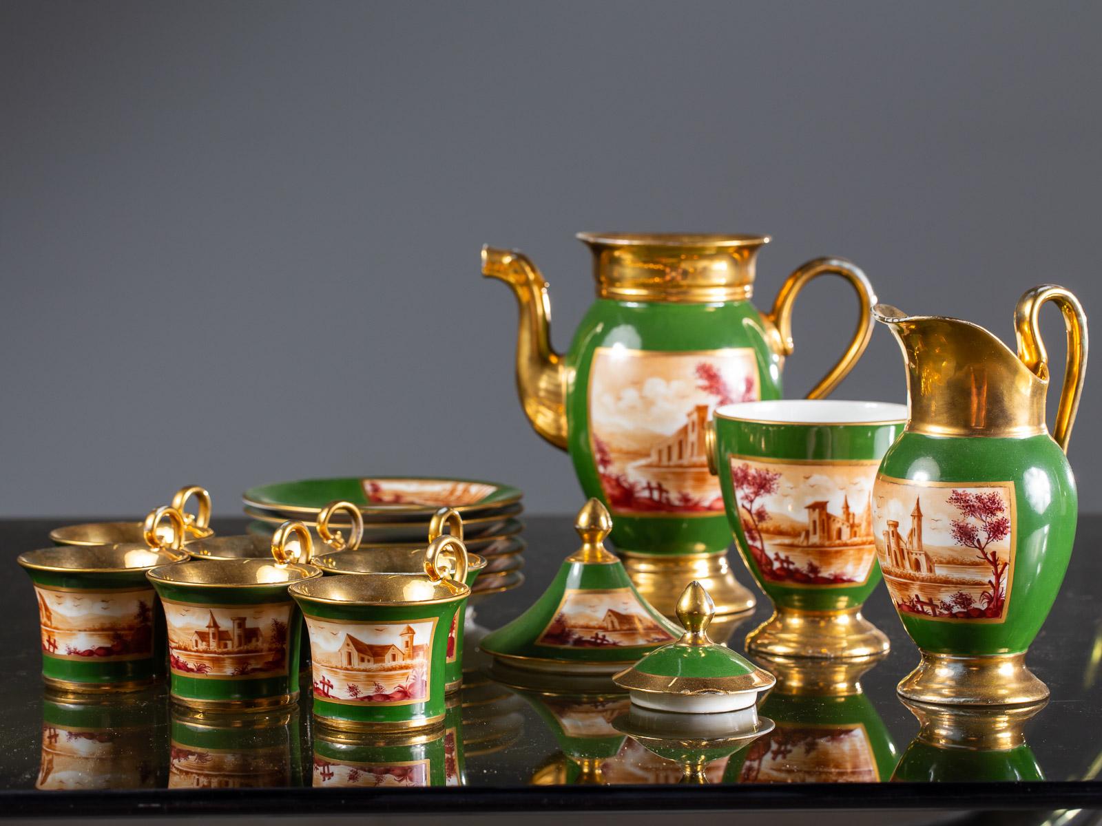 Empire Period Antique French Handmade Gold Porcelain Tea Coffee Set, circa 1810 For Sale 15