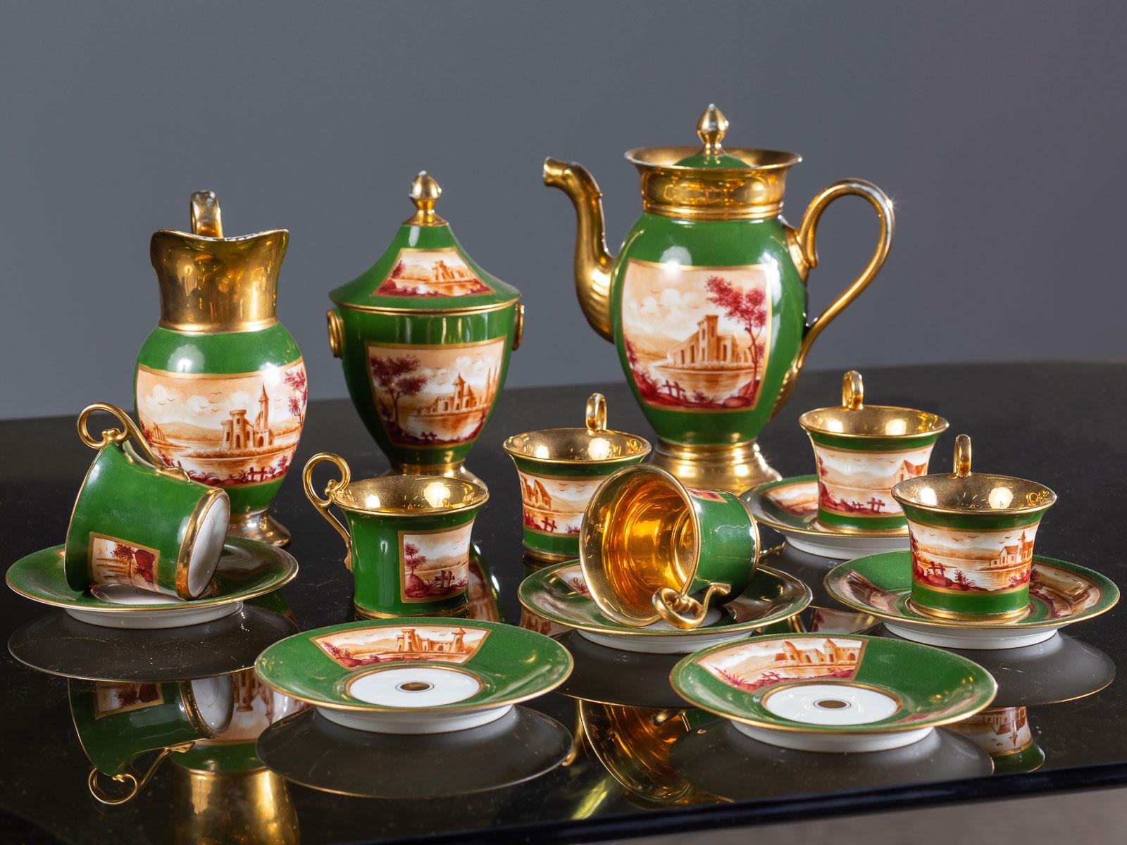 Empire Period Antique French Handmade Gold Porcelain Tea Coffee Set, circa 1810 For Sale 4