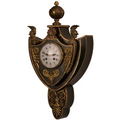 Empire Period Antique French Painted Gilt Bronze Hanging Wall Clock, circa 1810