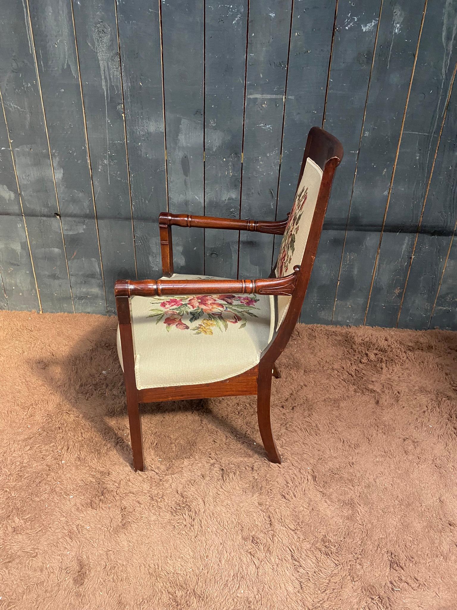 Empire Period Armchair in Walnut, Upholstery Redone For Sale 4