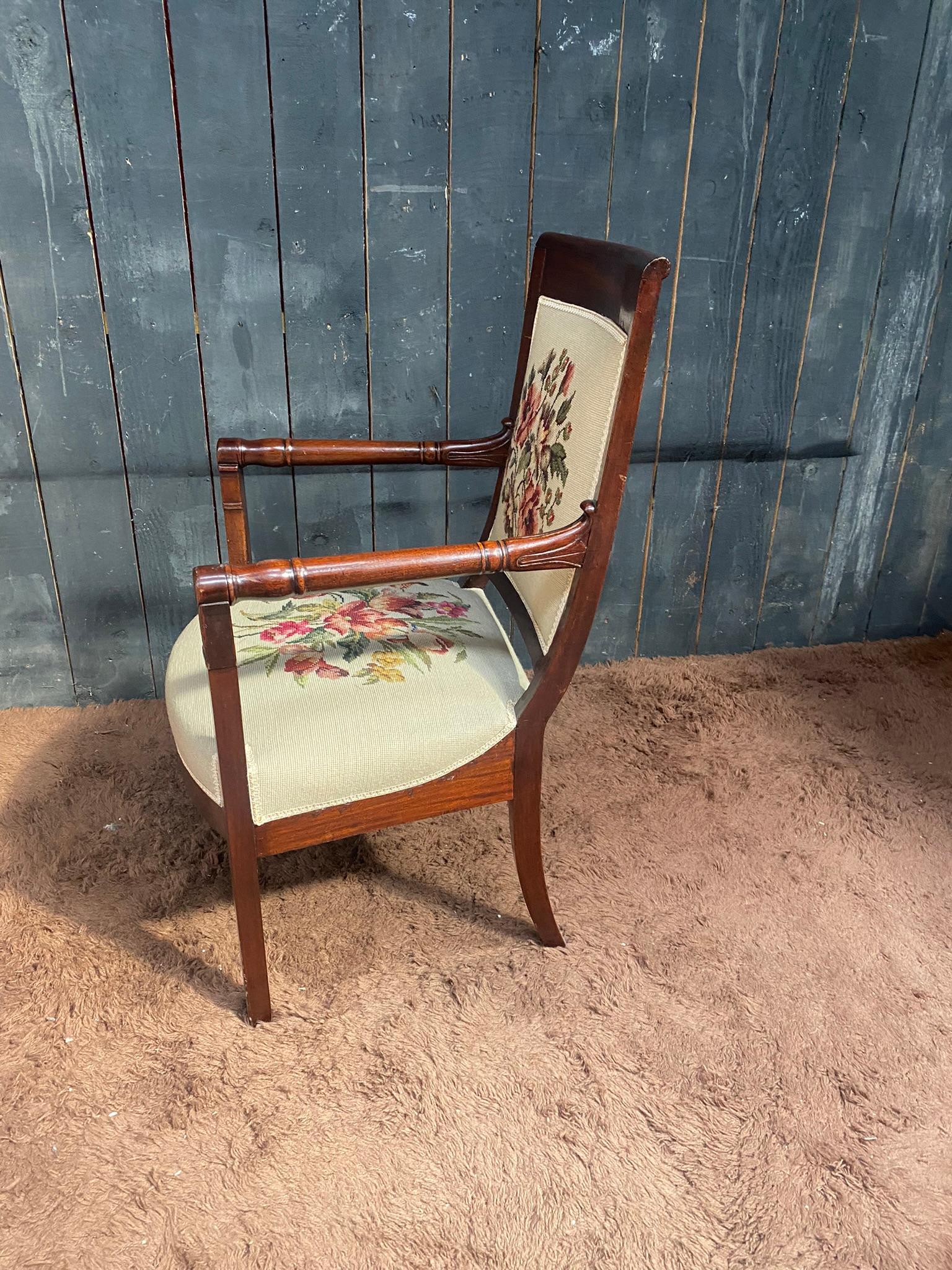 Empire Period Armchair in Walnut, Upholstery Redone For Sale 5
