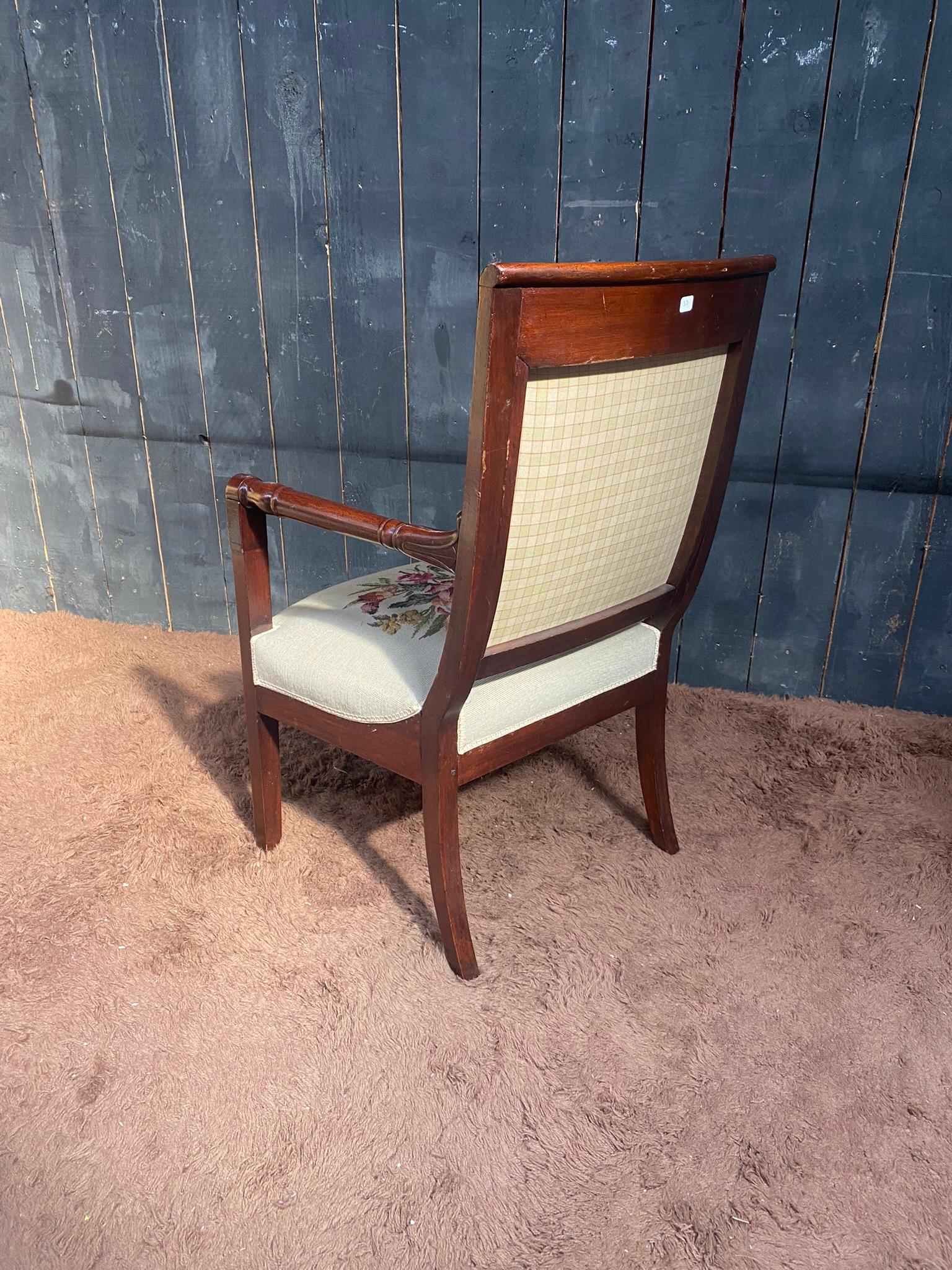 Empire Period Armchair in Walnut, Upholstery Redone For Sale 7