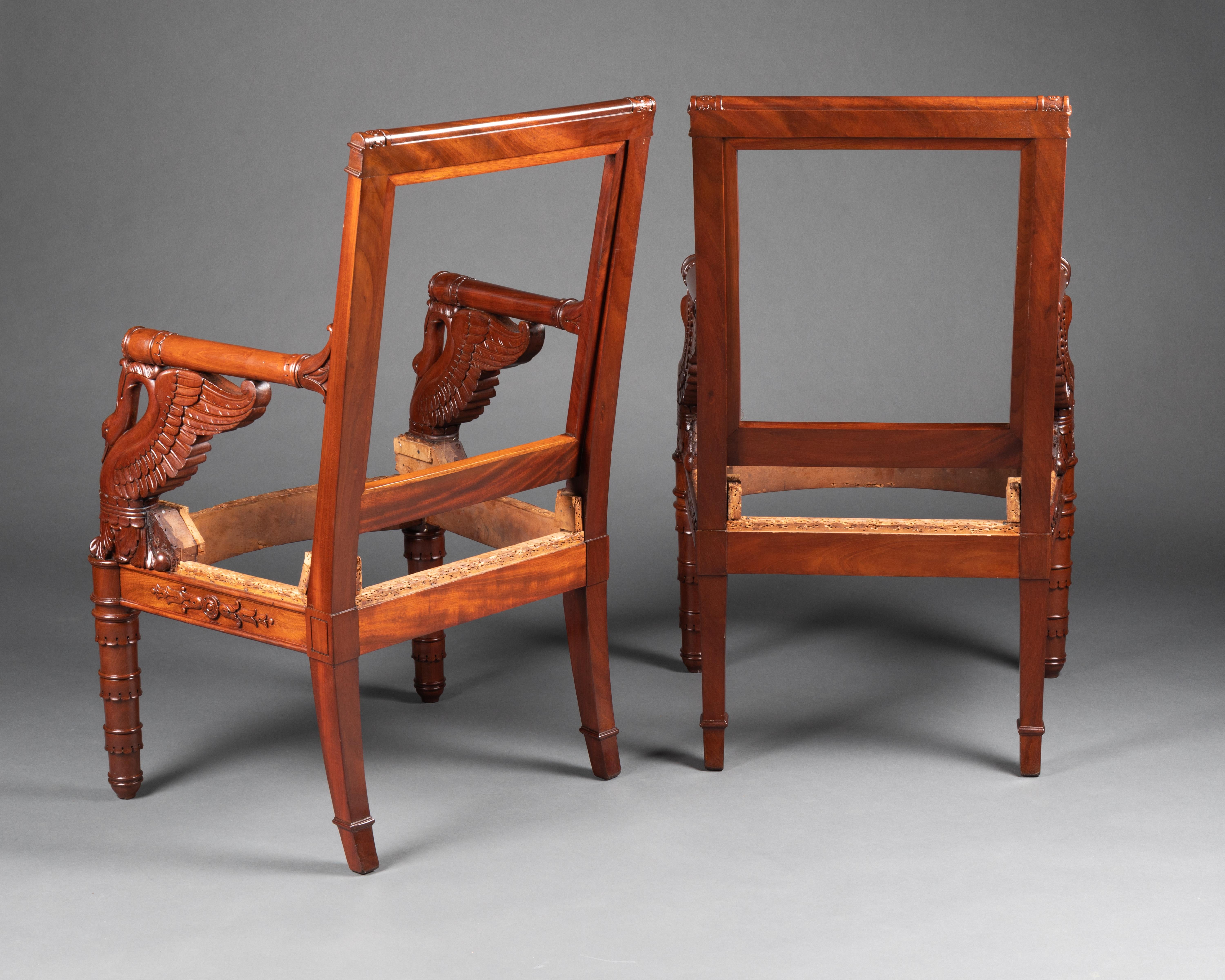 Hand-Carved Empire Period Armchairs and Bergere by P.BELLANGÉ For Sale