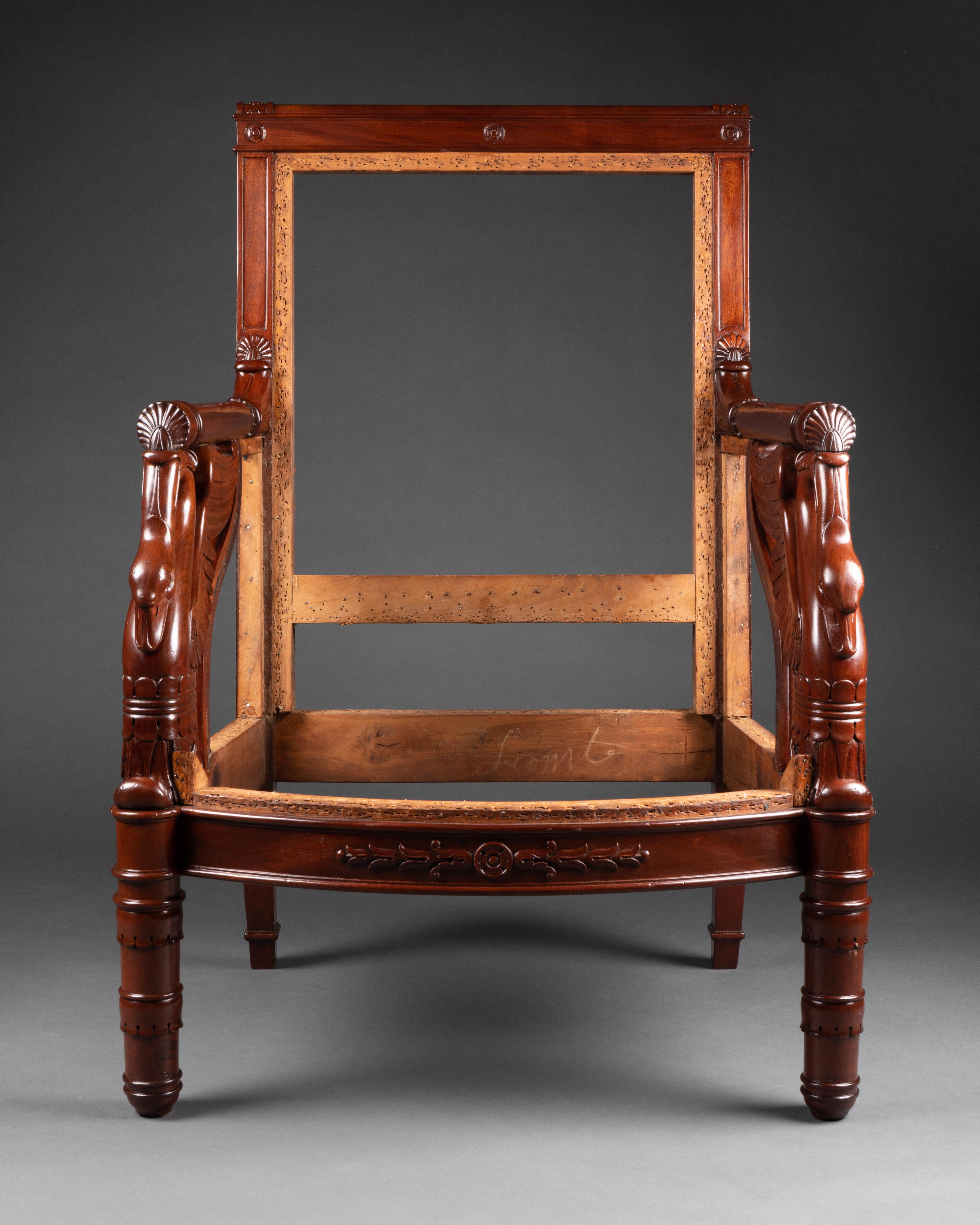 Mahogany Empire Period Armchairs and Bergere by P.BELLANGÉ For Sale