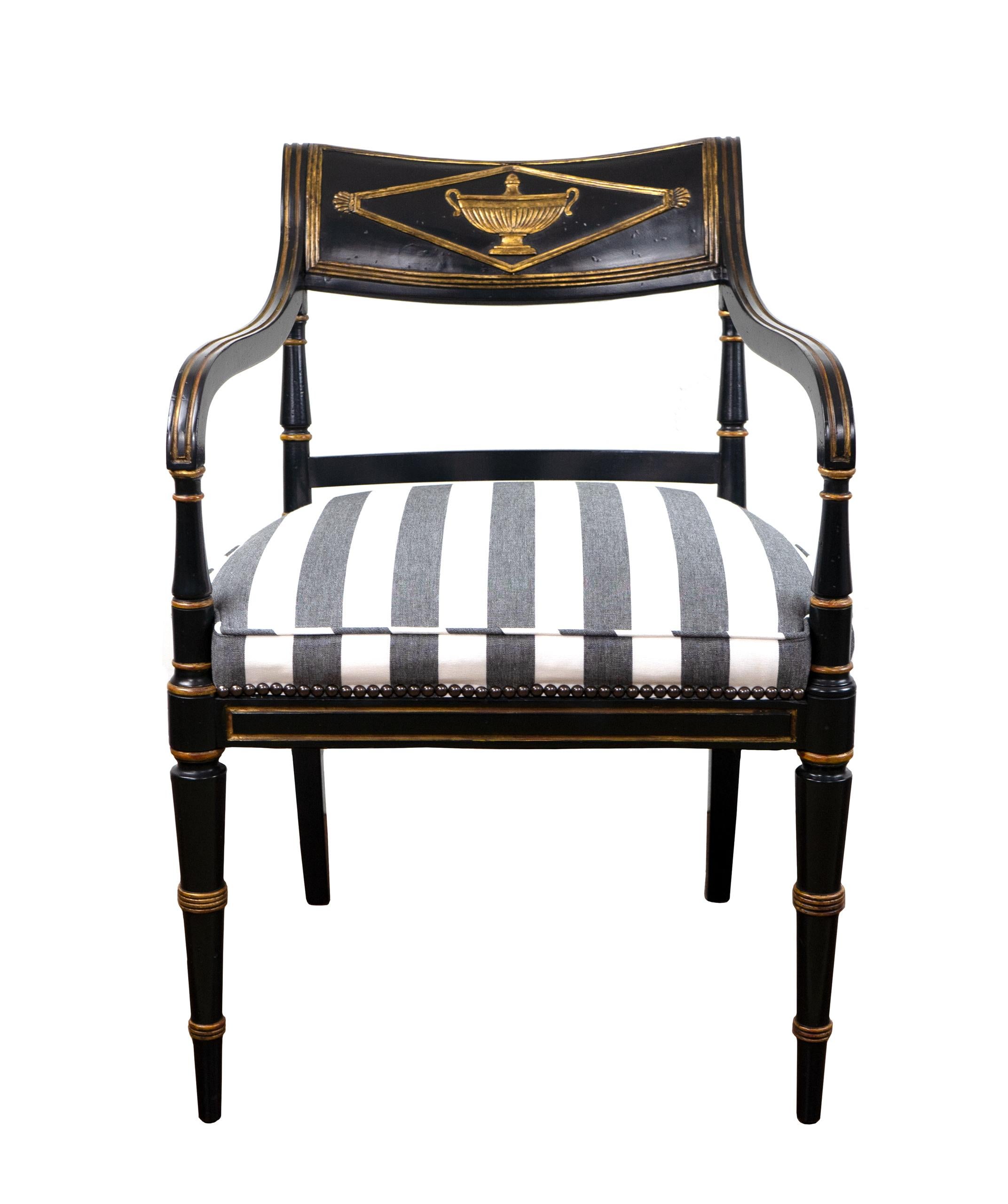 20th Century Empire Period Black Chairs with Gilding
