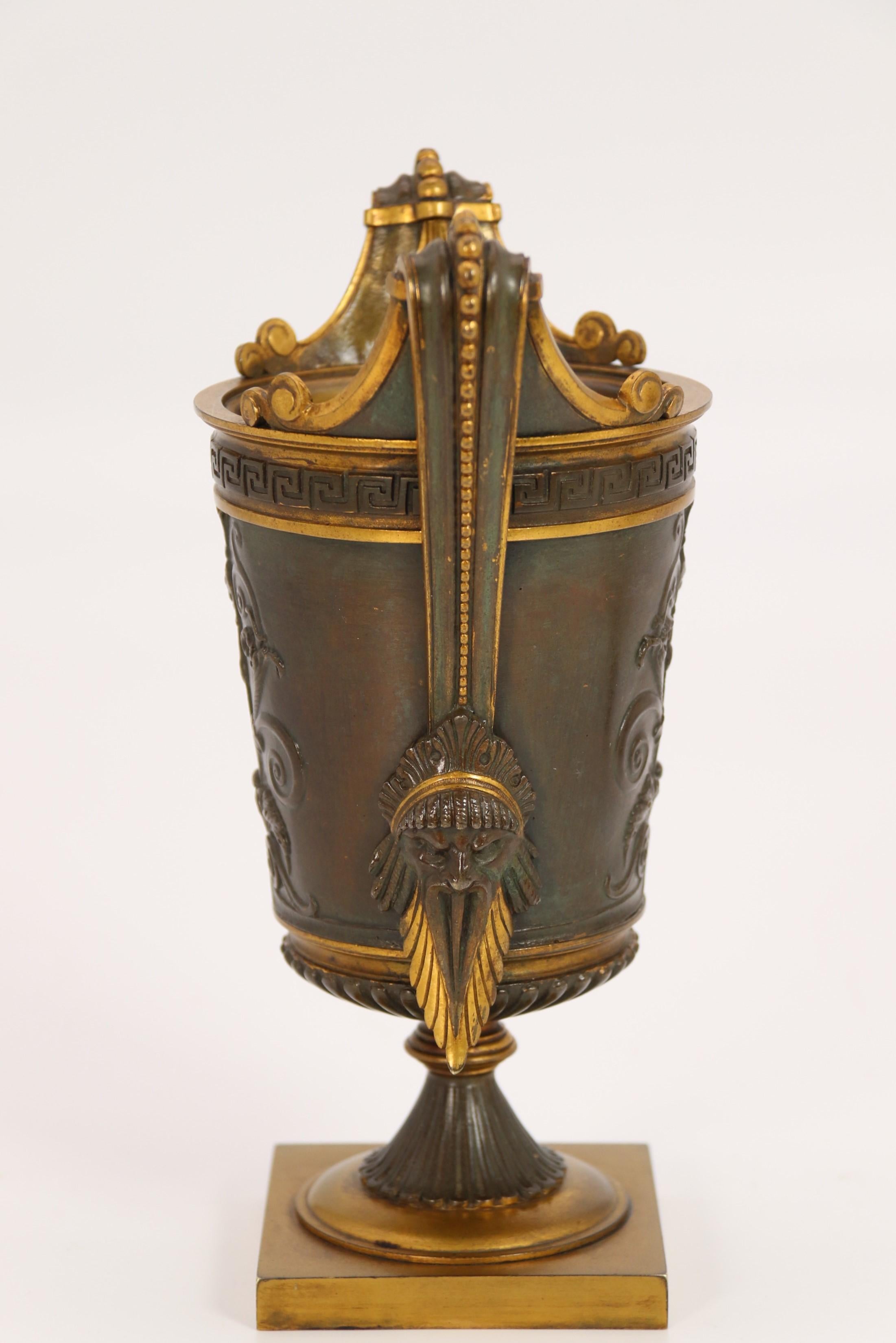 Empire period bronze and ormolu Grecian style pair of classical urns, circa 1830 For Sale 4