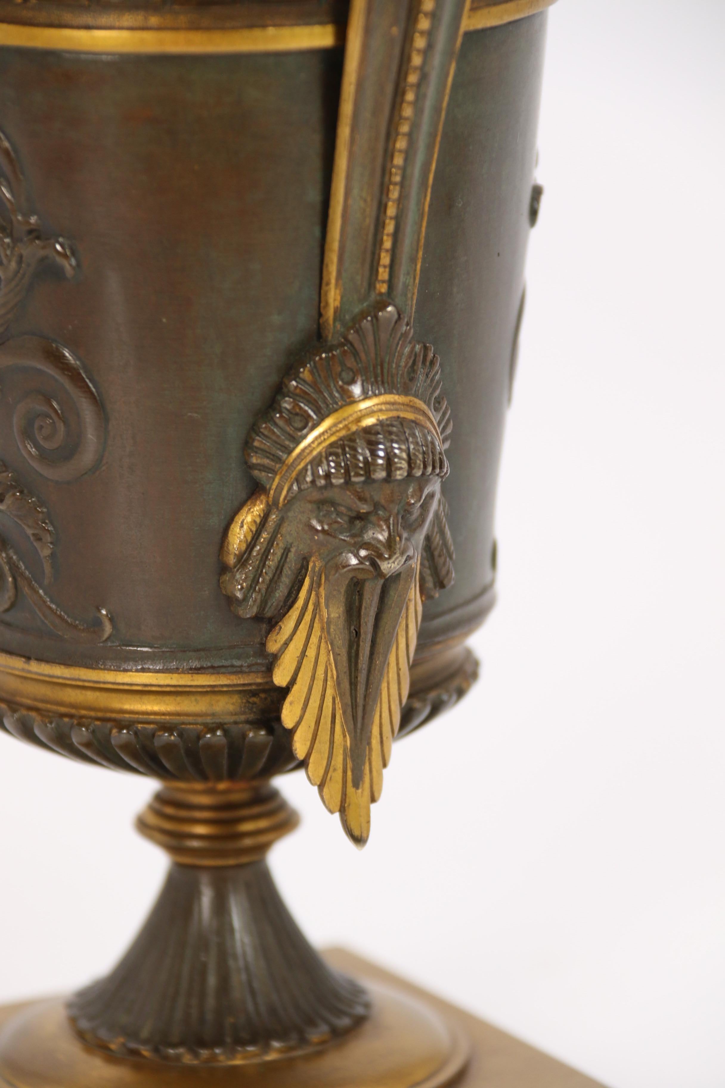 Empire period bronze and ormolu Grecian style pair of classical urns, circa 1830 For Sale 7