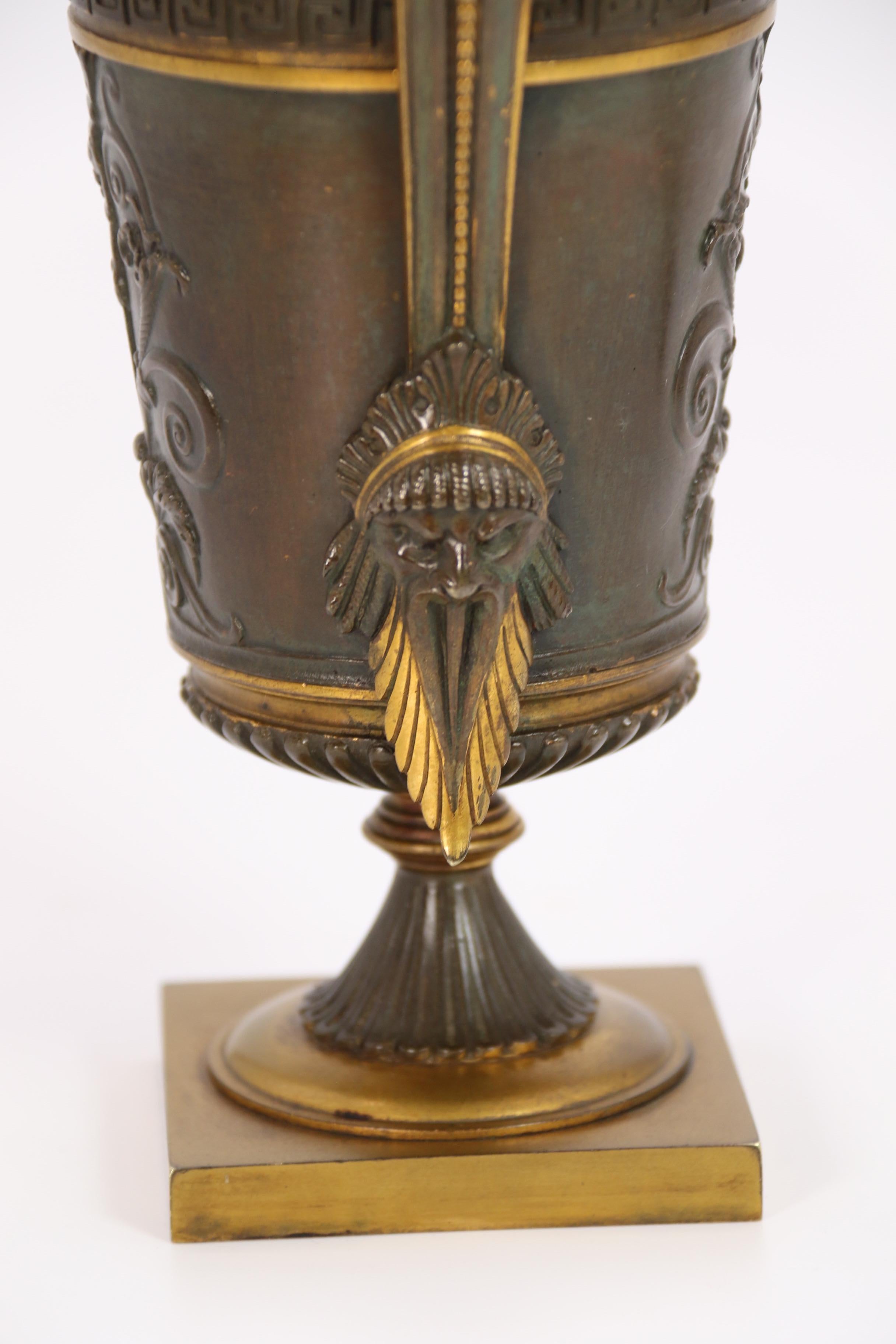 Empire period bronze and ormolu Grecian style pair of classical urns, circa 1830 For Sale 9