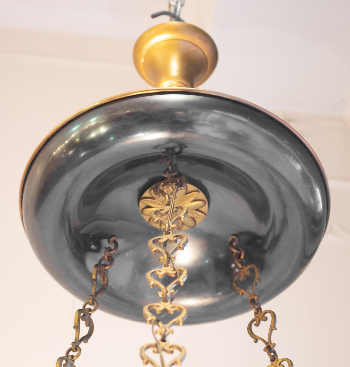 Empire Period Chandelier, Swan Neck, Gilt Bronze and Patina Rifle Barrel In Good Condition In Saint-Ouen, FR