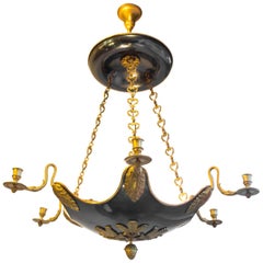 Empire Period Chandelier, Swan Neck, Gilt Bronze and Patina Rifle Barrel