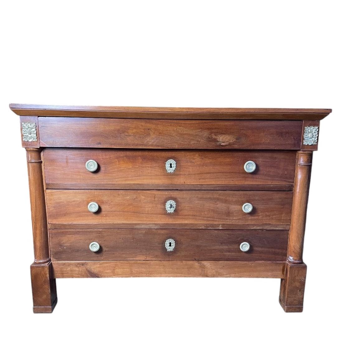 Empire Period Chest of Drawers in Plum Wood, 19th Century For Sale