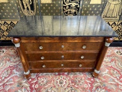 Empire Period Chest of Drawers in Walnut and Walnut Veneer, 19th Century