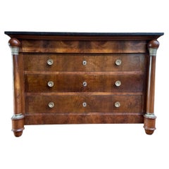 Empire Period Chest of Drawers in Walnut and Walnut Veneer, 19th Century