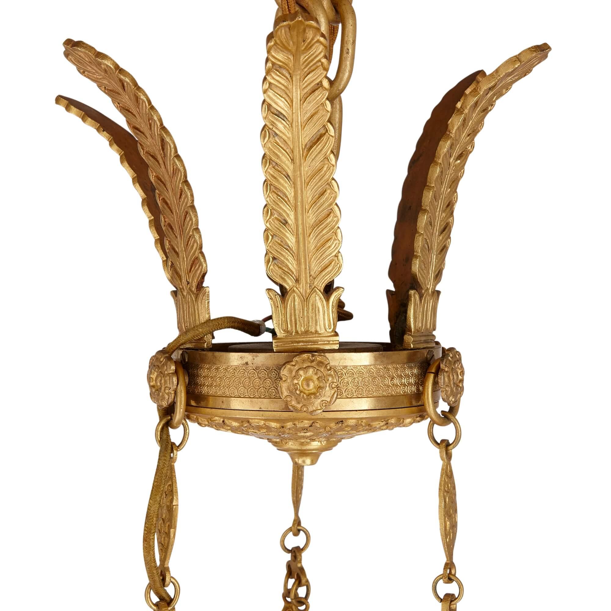 Empire Period French Gilt Bronze Six Light Chandelier For Sale 3