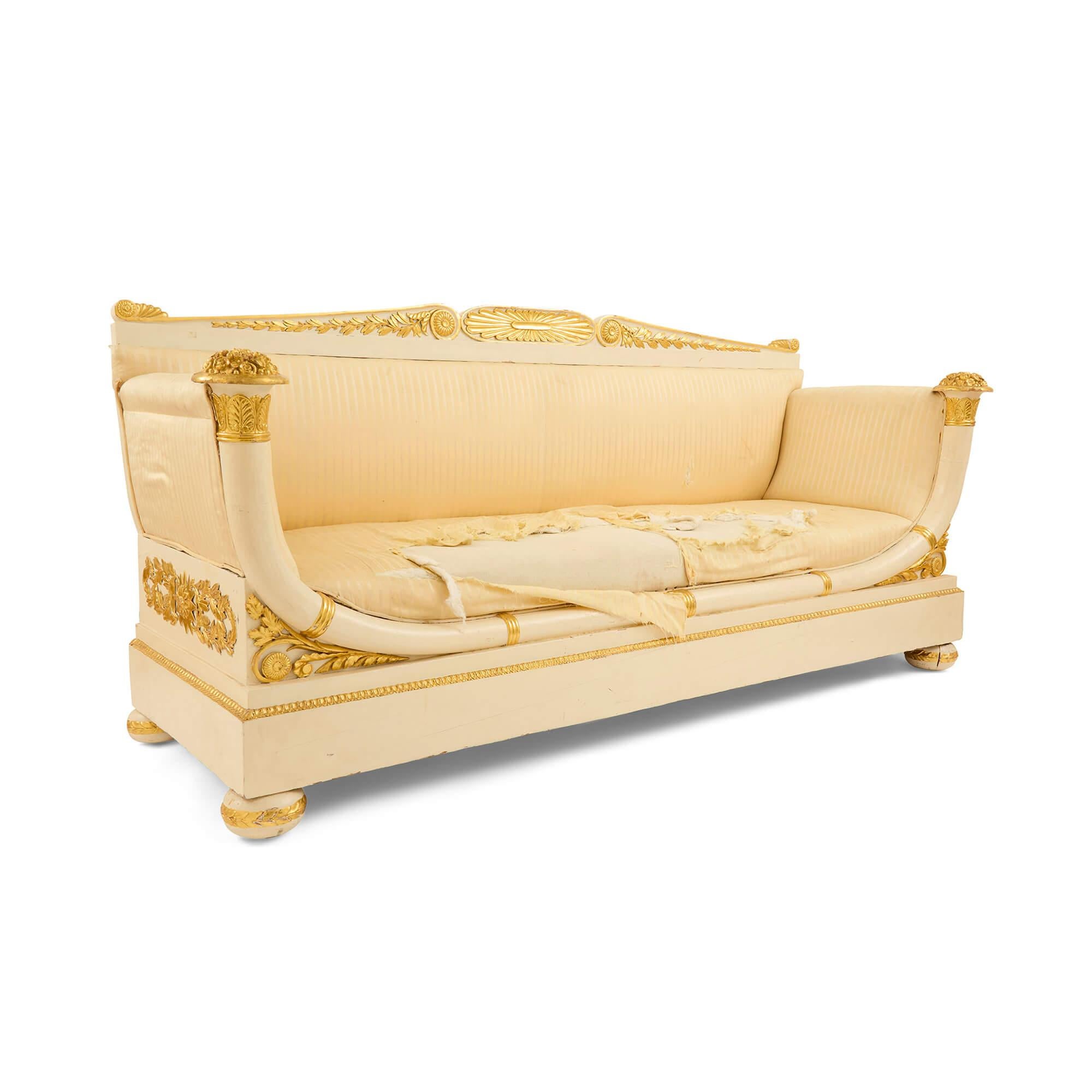 French Empire Period Gilt and Painted Wood Three-Piece Salon Suite For Sale