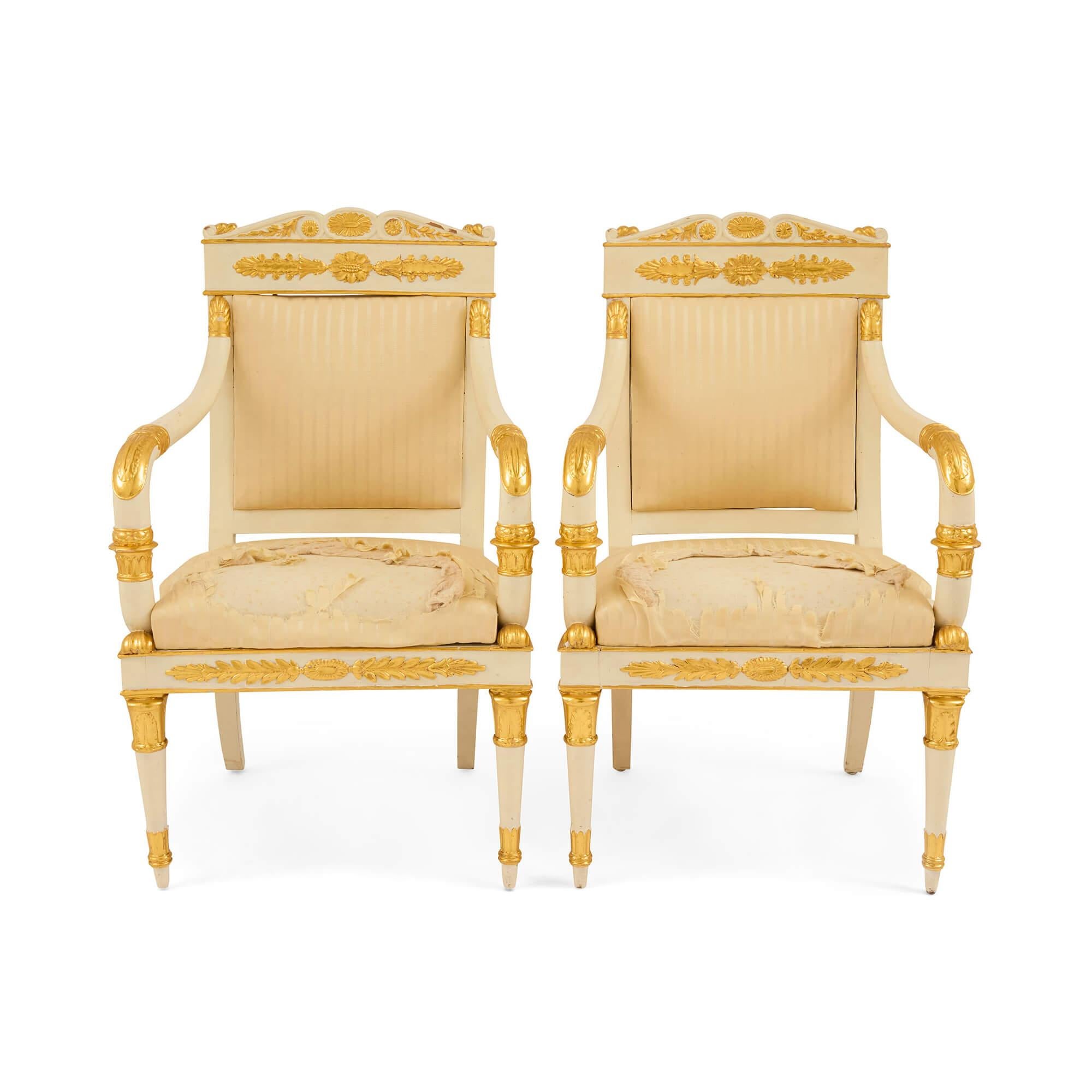Empire Period Gilt and Painted Wood Three-Piece Salon Suite In Good Condition For Sale In London, GB