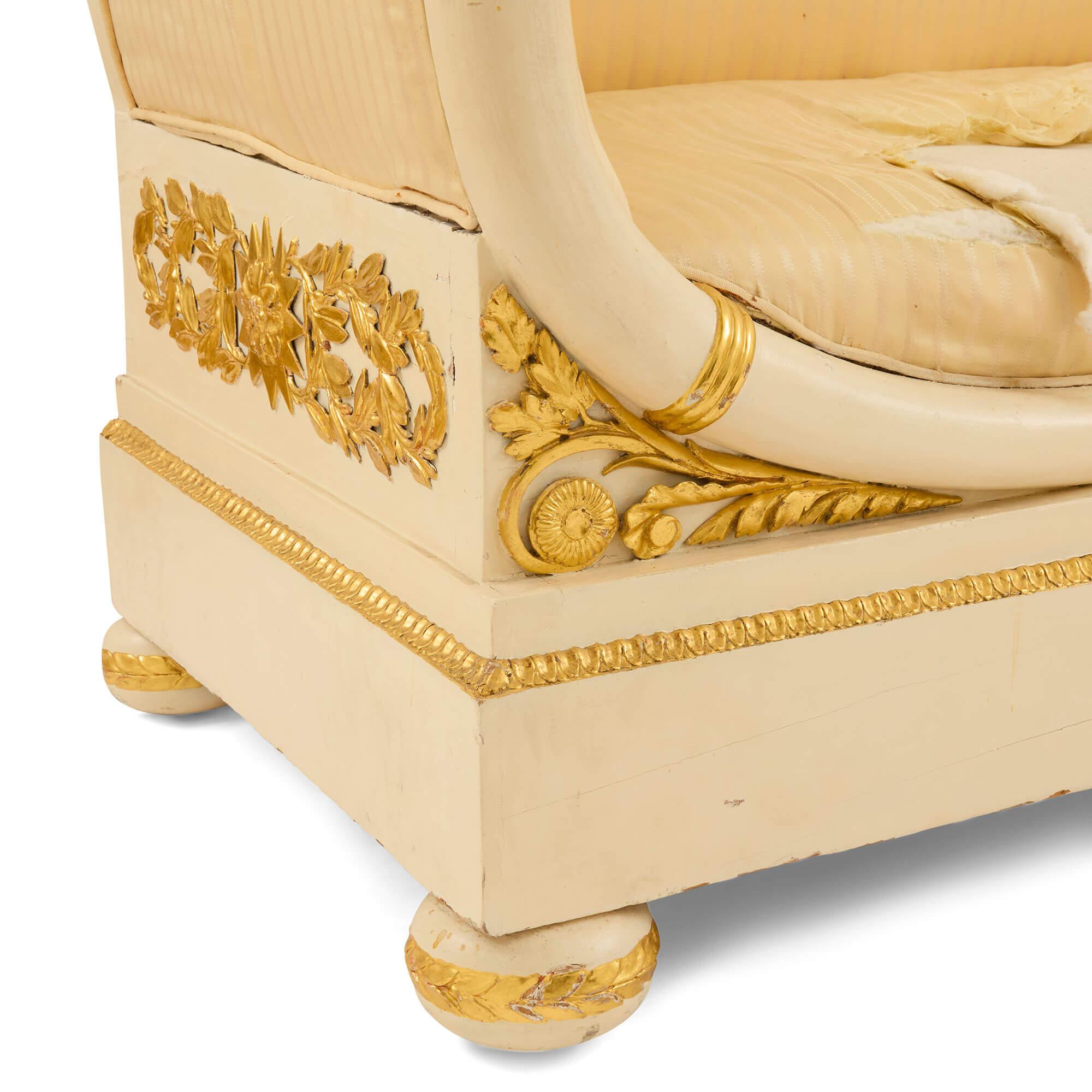 Empire Period Gilt and Painted Wood Three-Piece Salon Suite For Sale 3