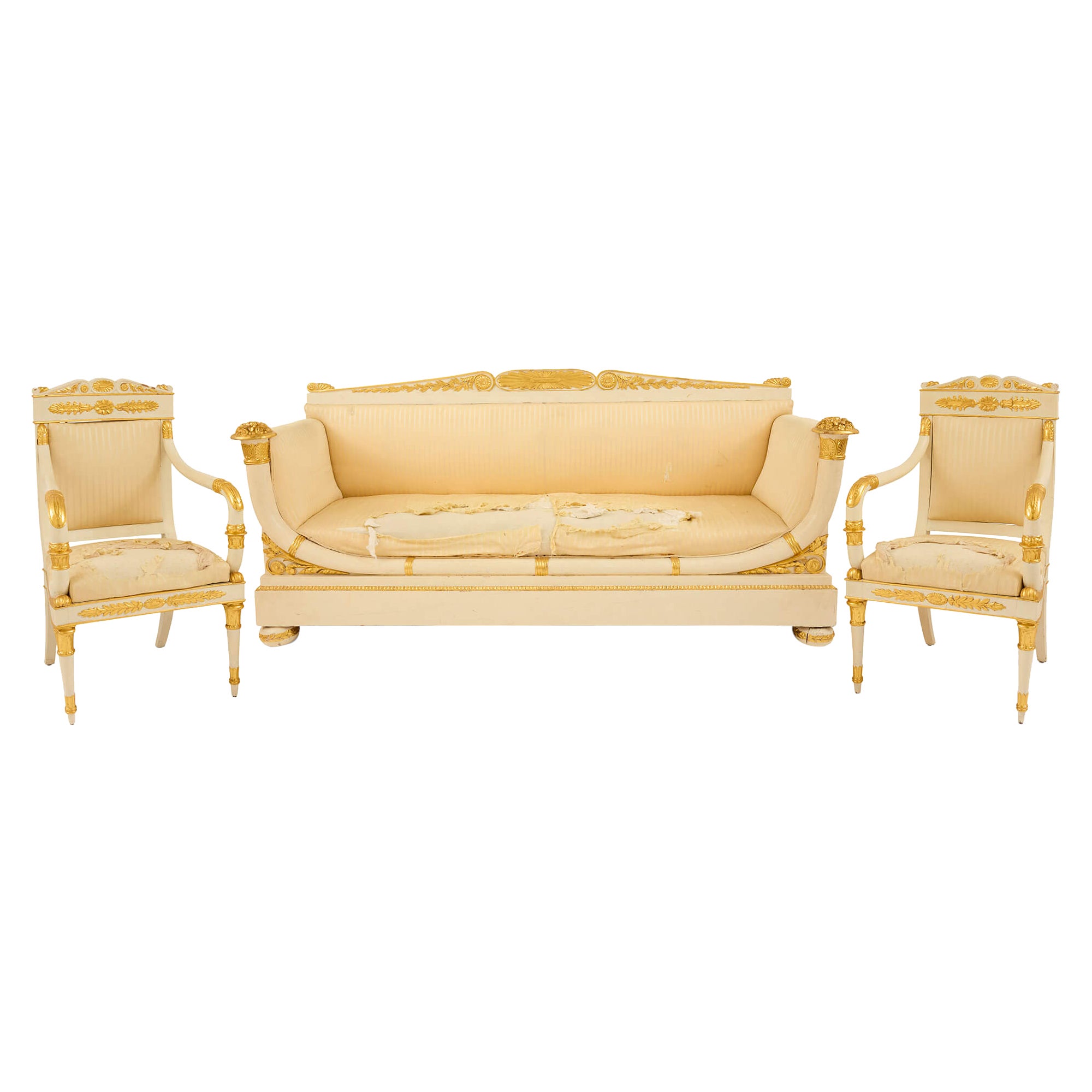 Empire Periode vergoldet und gemalt Wood Three-Piece Salon Suite im Angebot