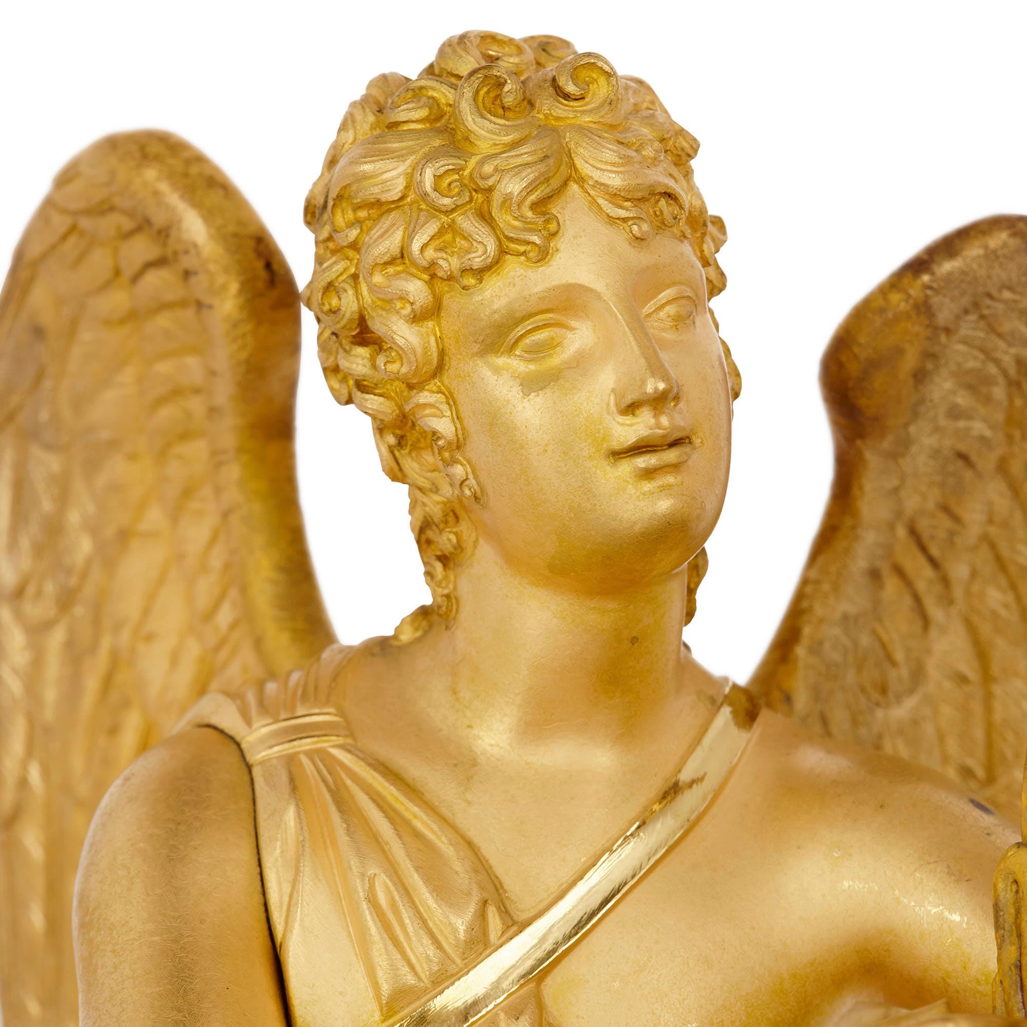 Vergoldete Bronzeuhr aus der Empire-Periode mit Amor und Psyche von Le Roy et fils im Angebot 1