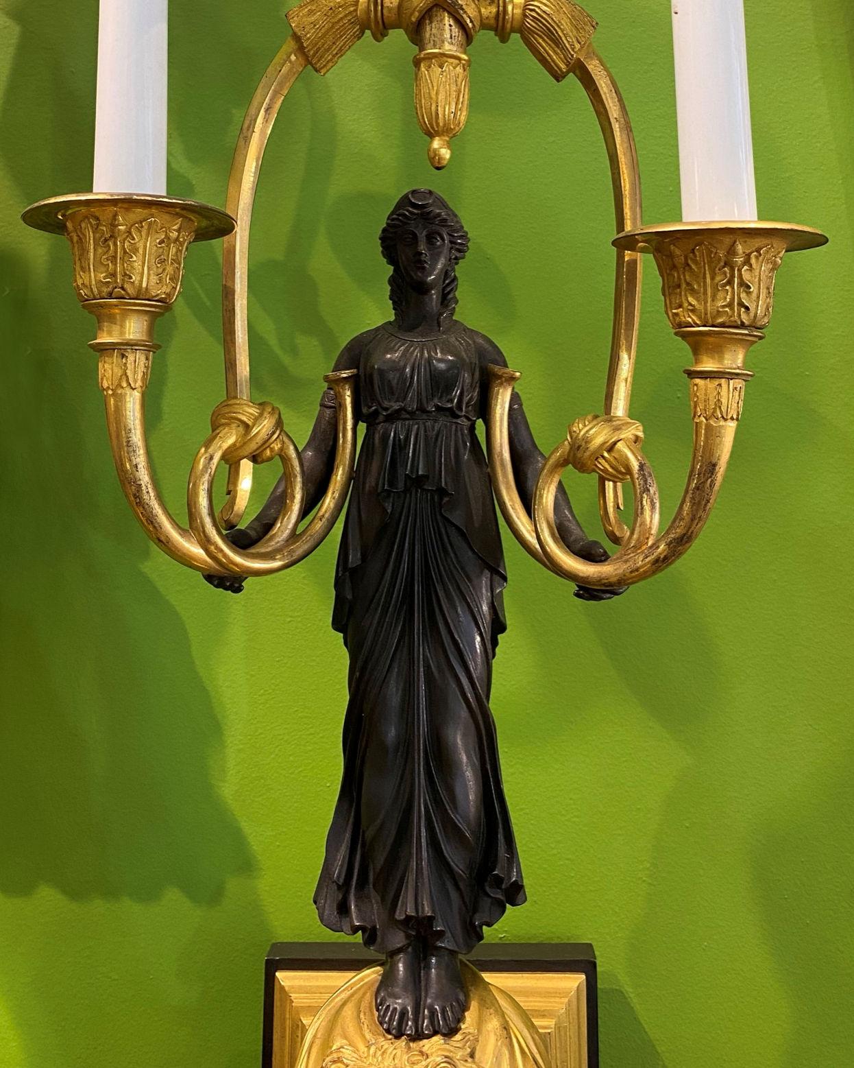 French Empire Ormolu Bronze Figural Sconces For Sale 5