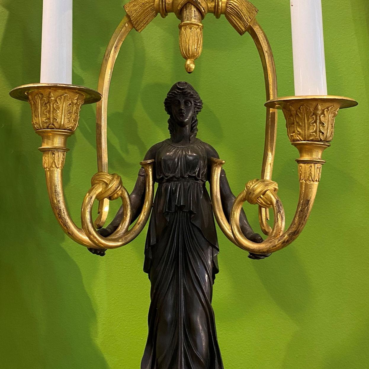 French Empire Ormolu Bronze Figural Sconces For Sale 6