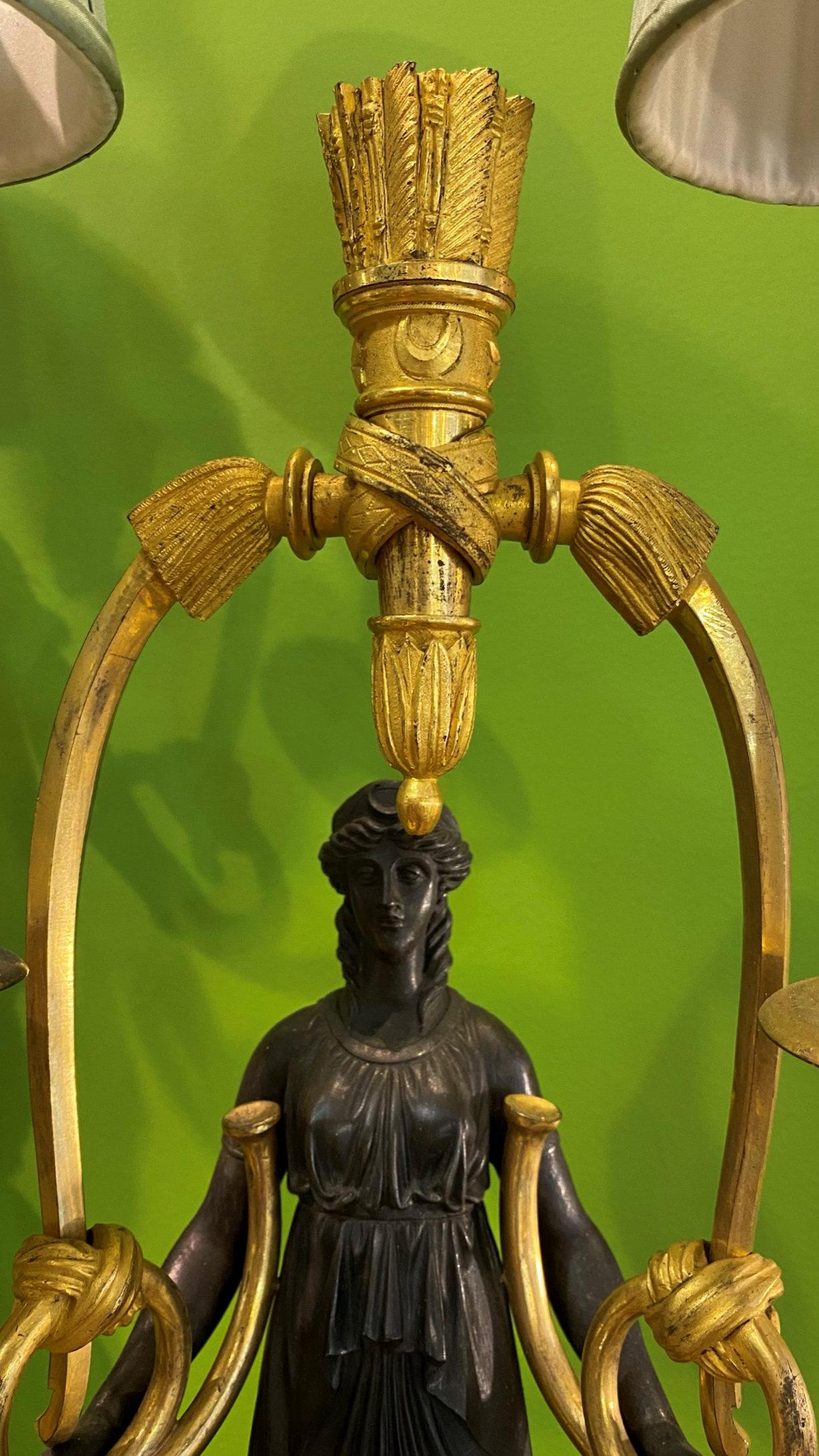 French Empire Ormolu Bronze Figural Sconces For Sale 7
