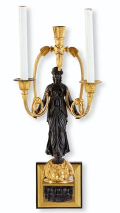 French Empire Ormolu Bronze Figural Sconces