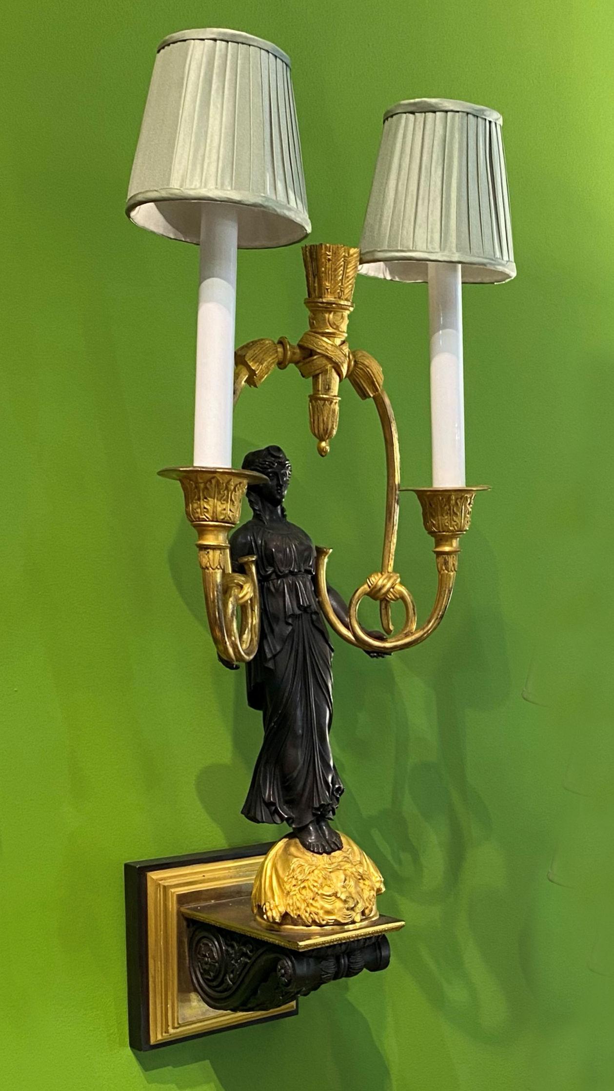 French Empire Ormolu Bronze Figural Sconces In Good Condition For Sale In New York, US