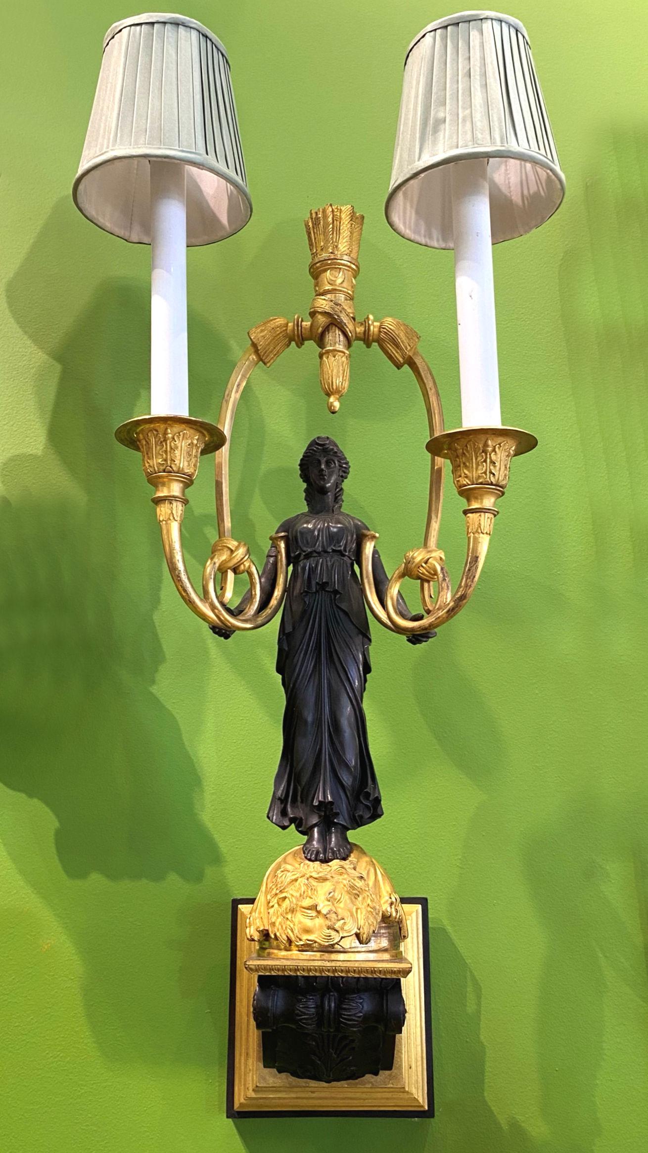 French Empire Ormolu Bronze Figural Sconces For Sale 1