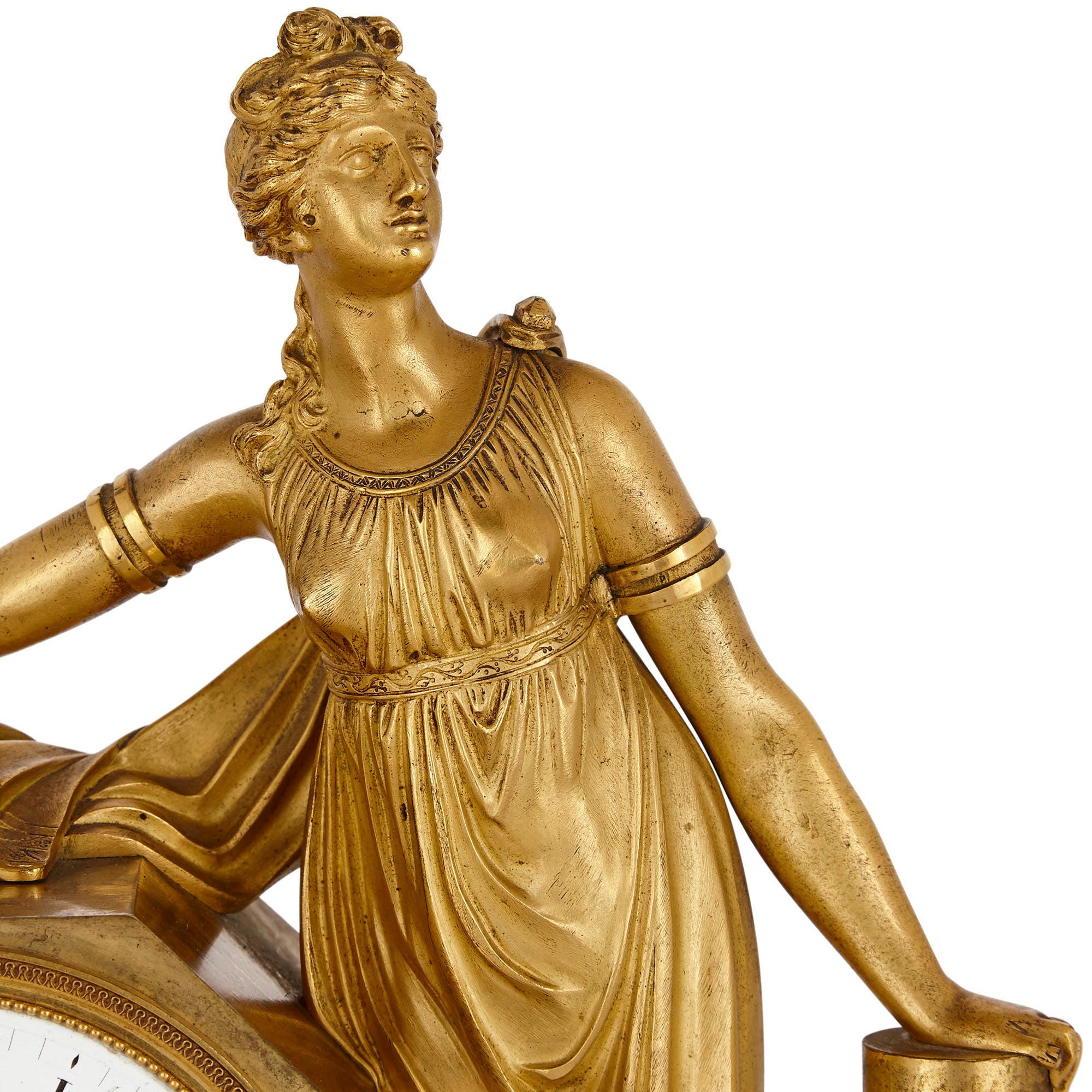 Empire Period Gilt Bronze Figurative Mantel Clock In Good Condition For Sale In London, GB