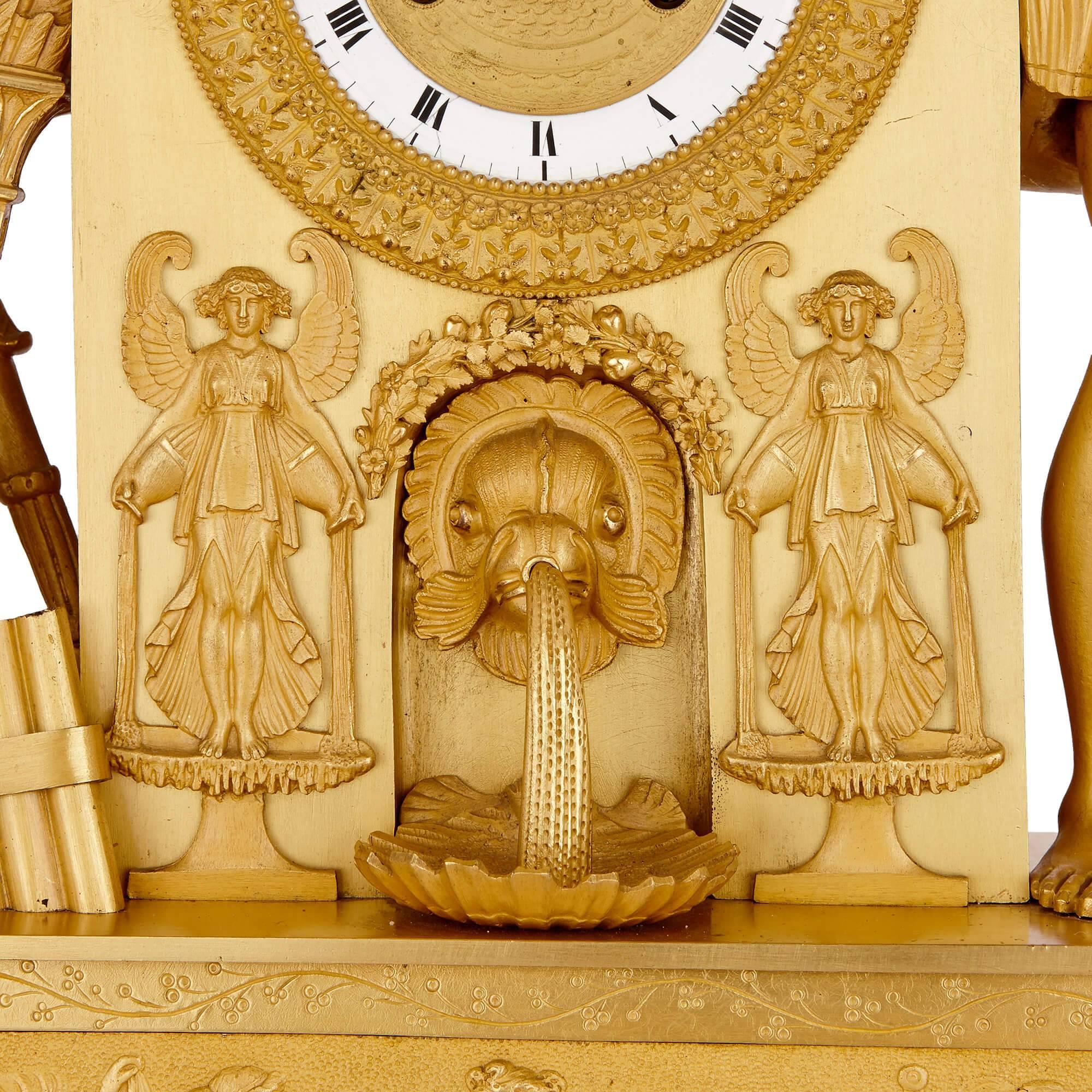 Ormolu Empire Period Gilt Bronze Mantel Clock For Sale