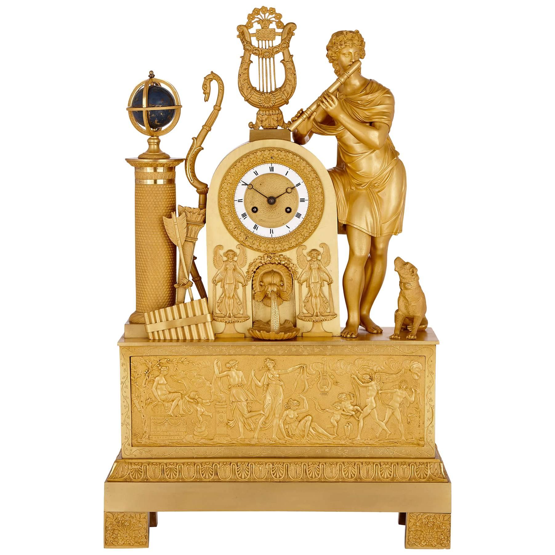 Empire Period Gilt Bronze Mantel Clock