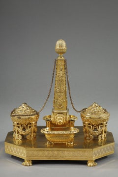 Empire period gilt bronze obelisk inkwell