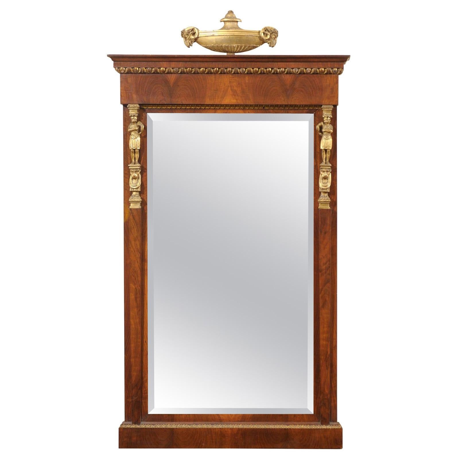 Empire Period Mahogany Mirror with Urn Motif and Gilt Accents France, circa 1810