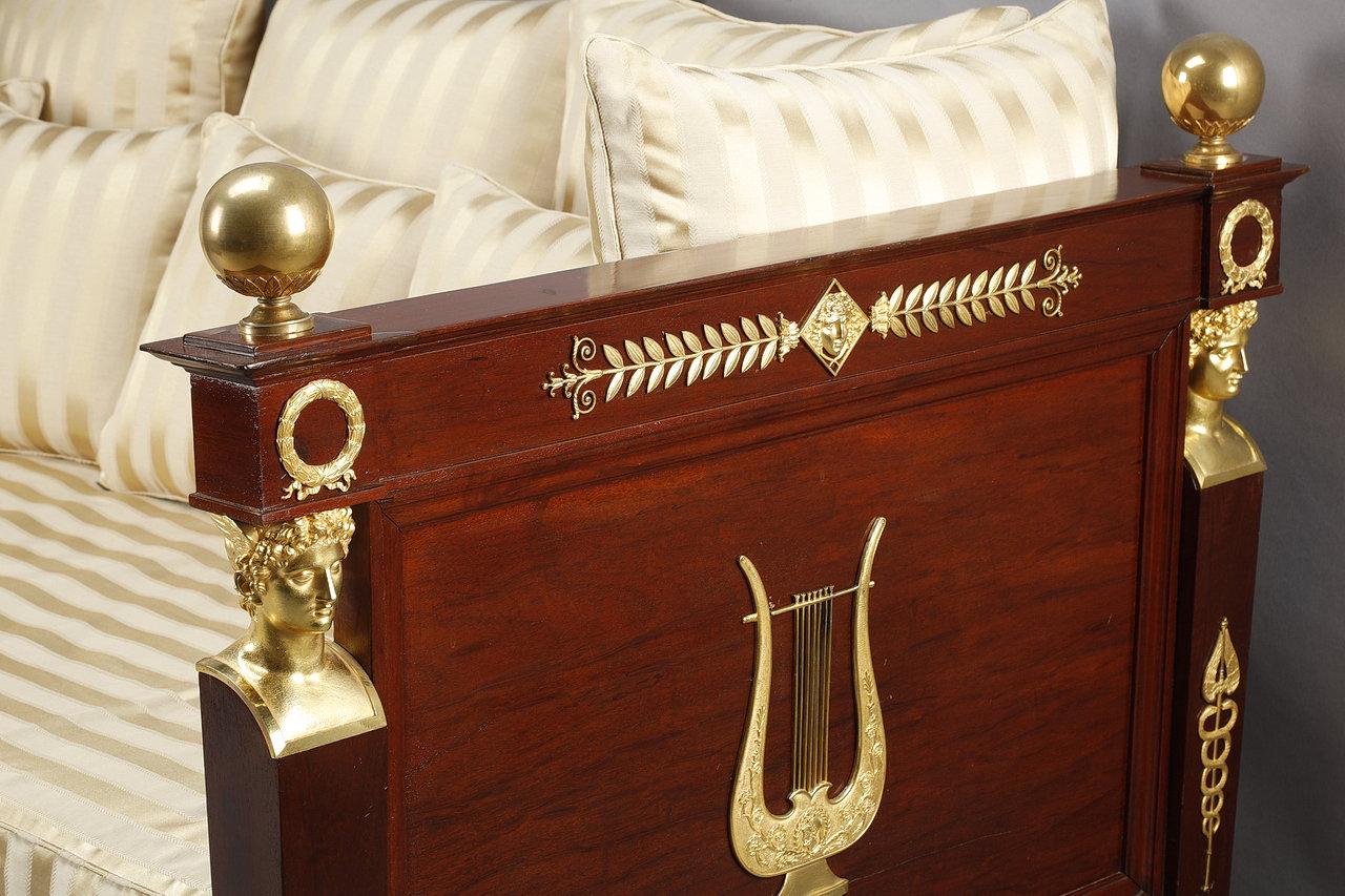 Bronze Empire Period Mahogany Sofa-Bed, 19th Century For Sale