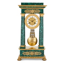 Empire Period Neoclassical Malachite and Gilt Bronze Mantel Clock